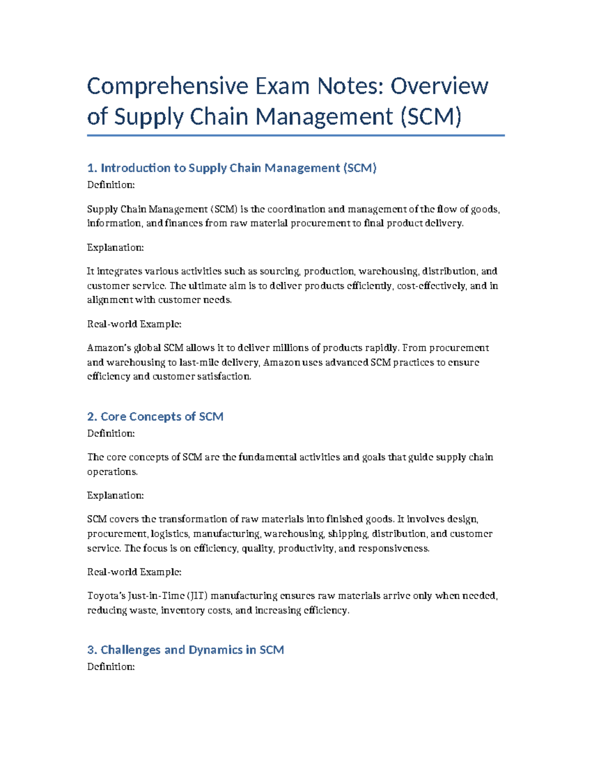 SCM Comprehensive Exam Notes: Supply Chain Management Overview - Studocu