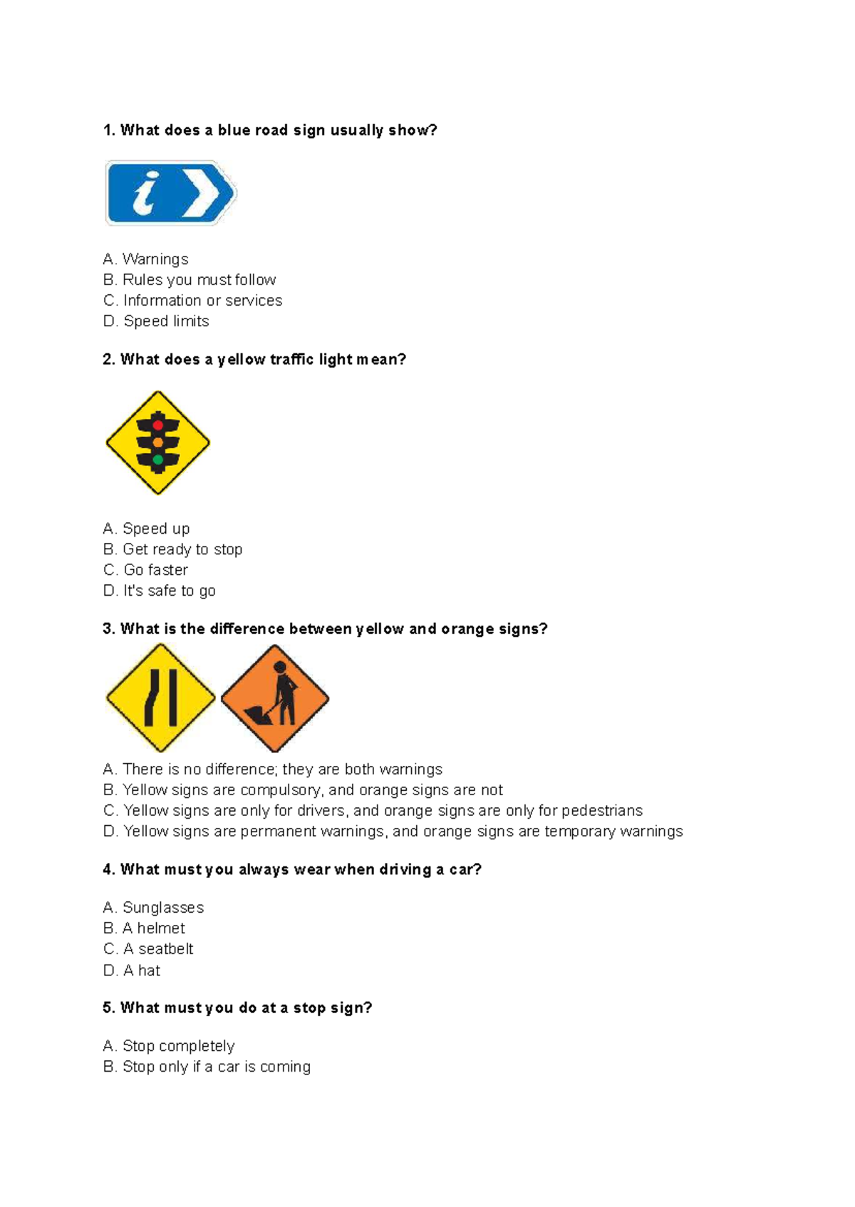 Road Code Quiz - Mates Resource (Traffic Rules & Signs) - Studocu