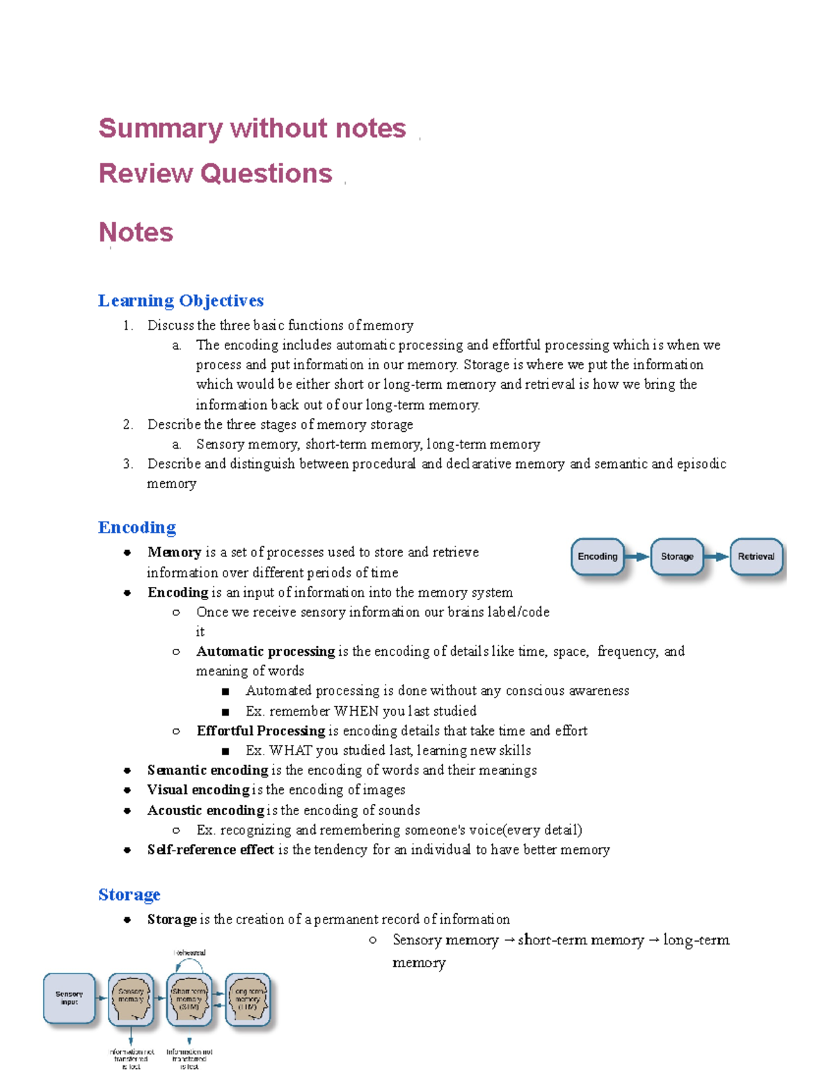 Chapter 8 - Memory Functions and Processes: Key Notes & Review ...