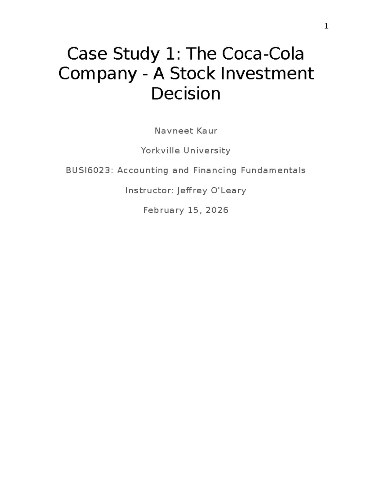 Case Study 1: Coca-Cola Stock Investment Decision (BUSI6023) - Studocu