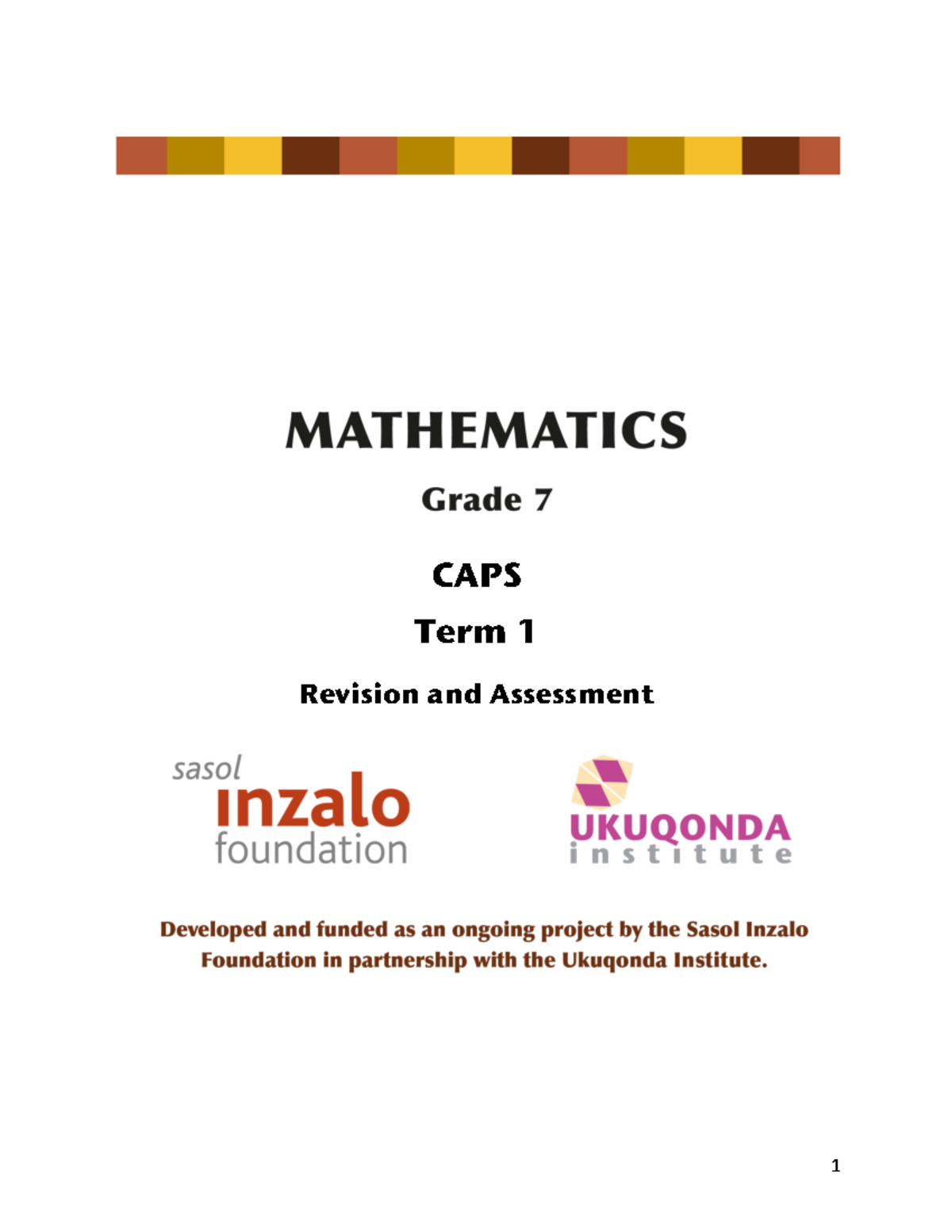 Grade 7 Mathematics Term 1 Revision & Assessment Guide - Studocu