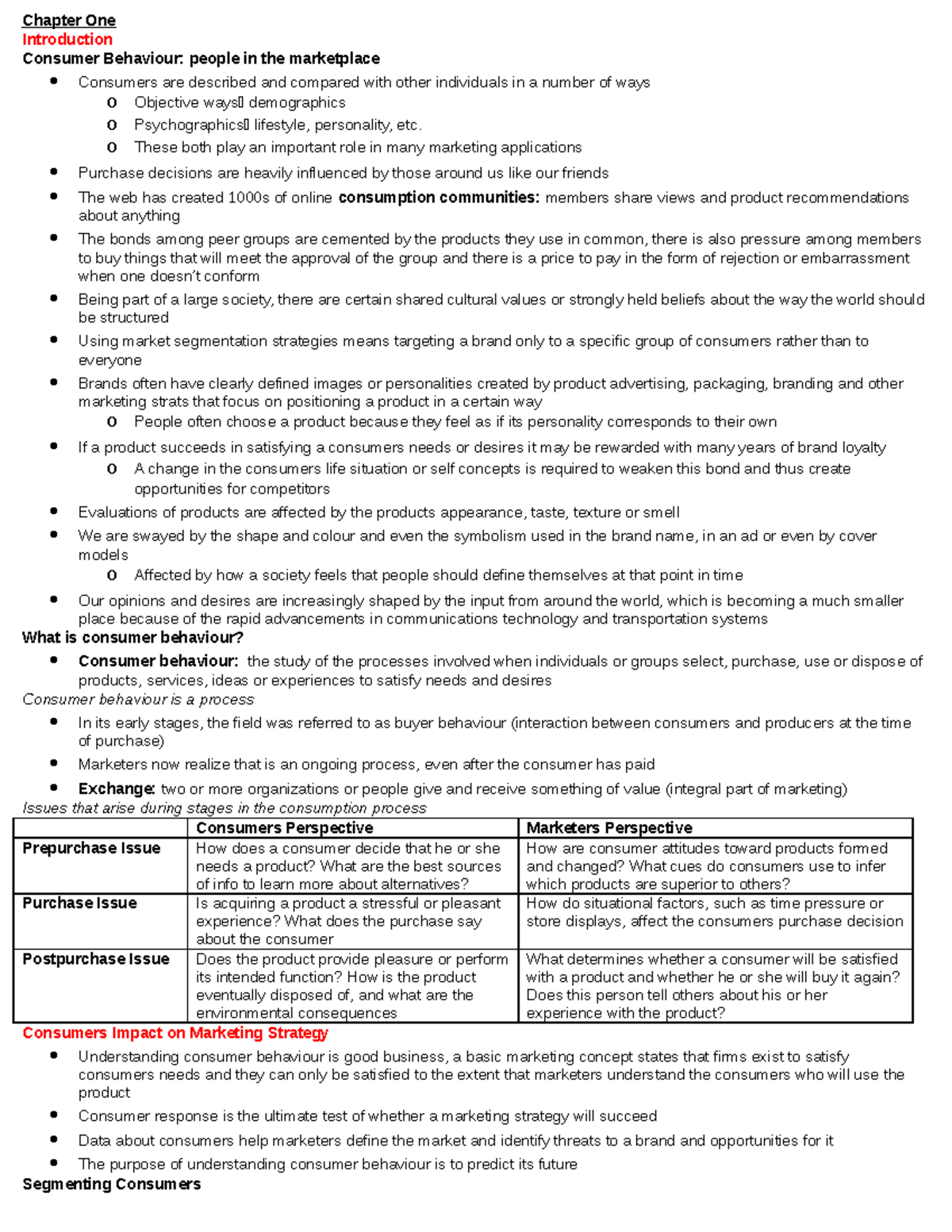MOS Consumer Behaviour Textbook Notes Chapters 1-8 - Chapter One ...