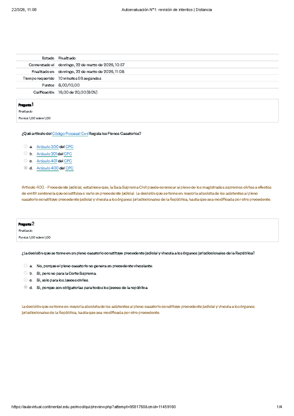 Autoevaluación N°1 PPC: Revisión de Intentos y Resultados - Studocu