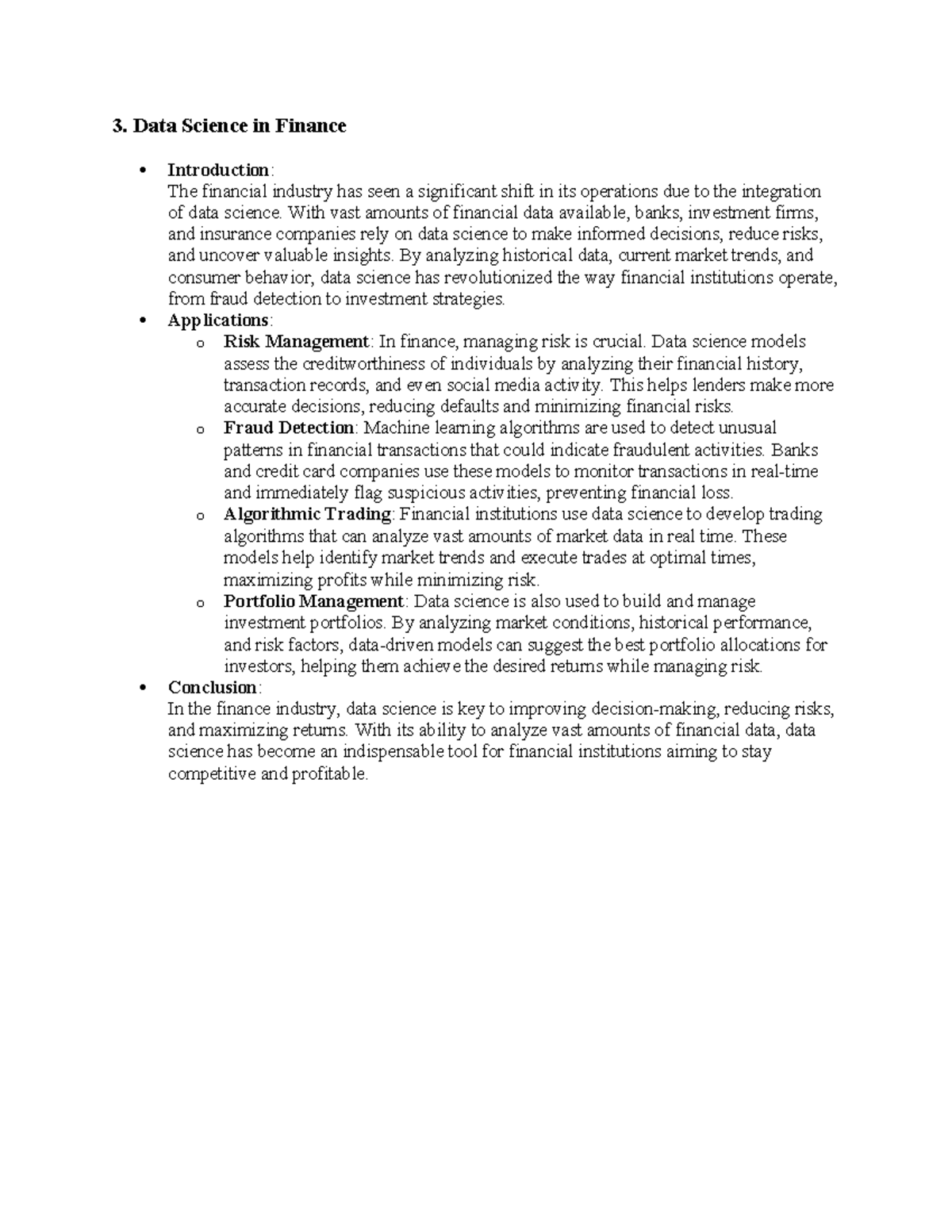 3. Data Science in Finance: Key Applications and Insights - Studocu