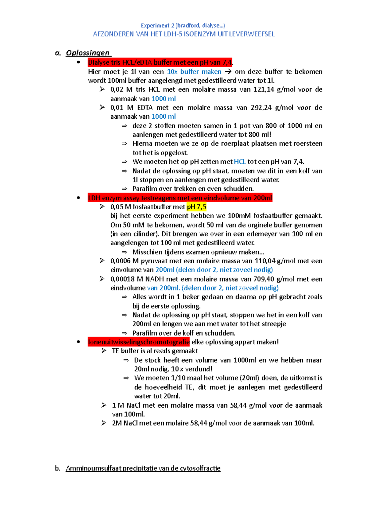 Experiment 2; deel 1 - nota's voor het praktisch examen - AFZONDEREN ...