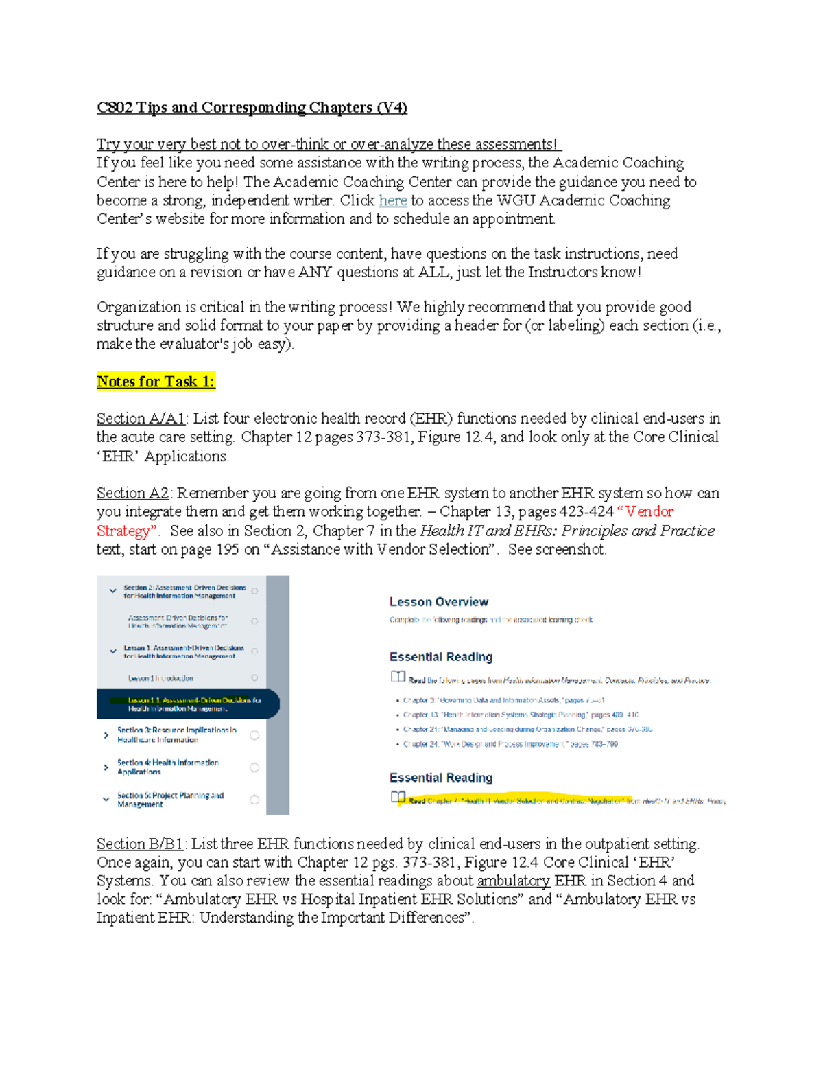 C802 Overview Guide: Tips for EHR Assessments and Chapters - Studocu