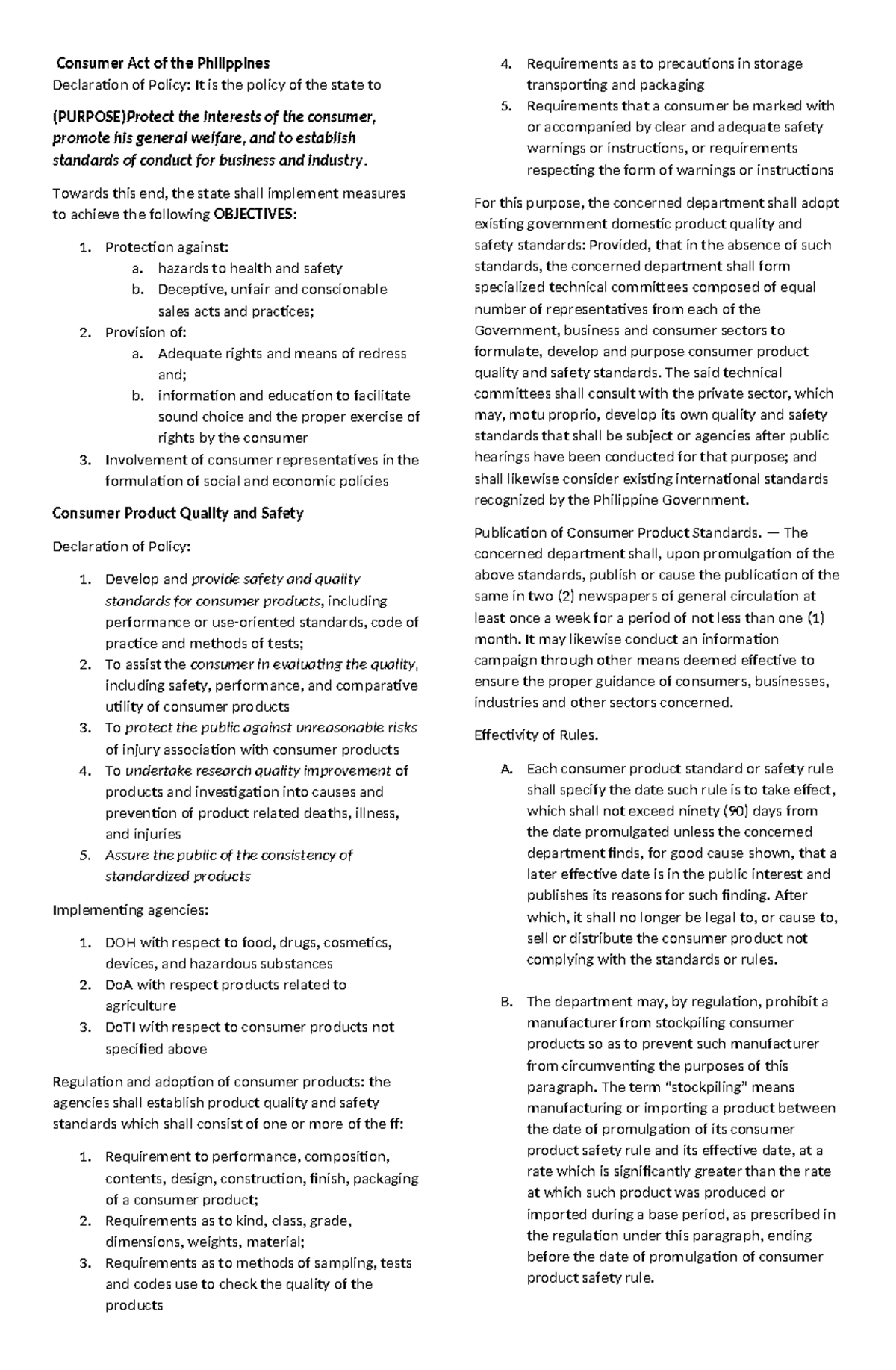 Consumer Act of the Philippines: Consumer Protection Policies and ...