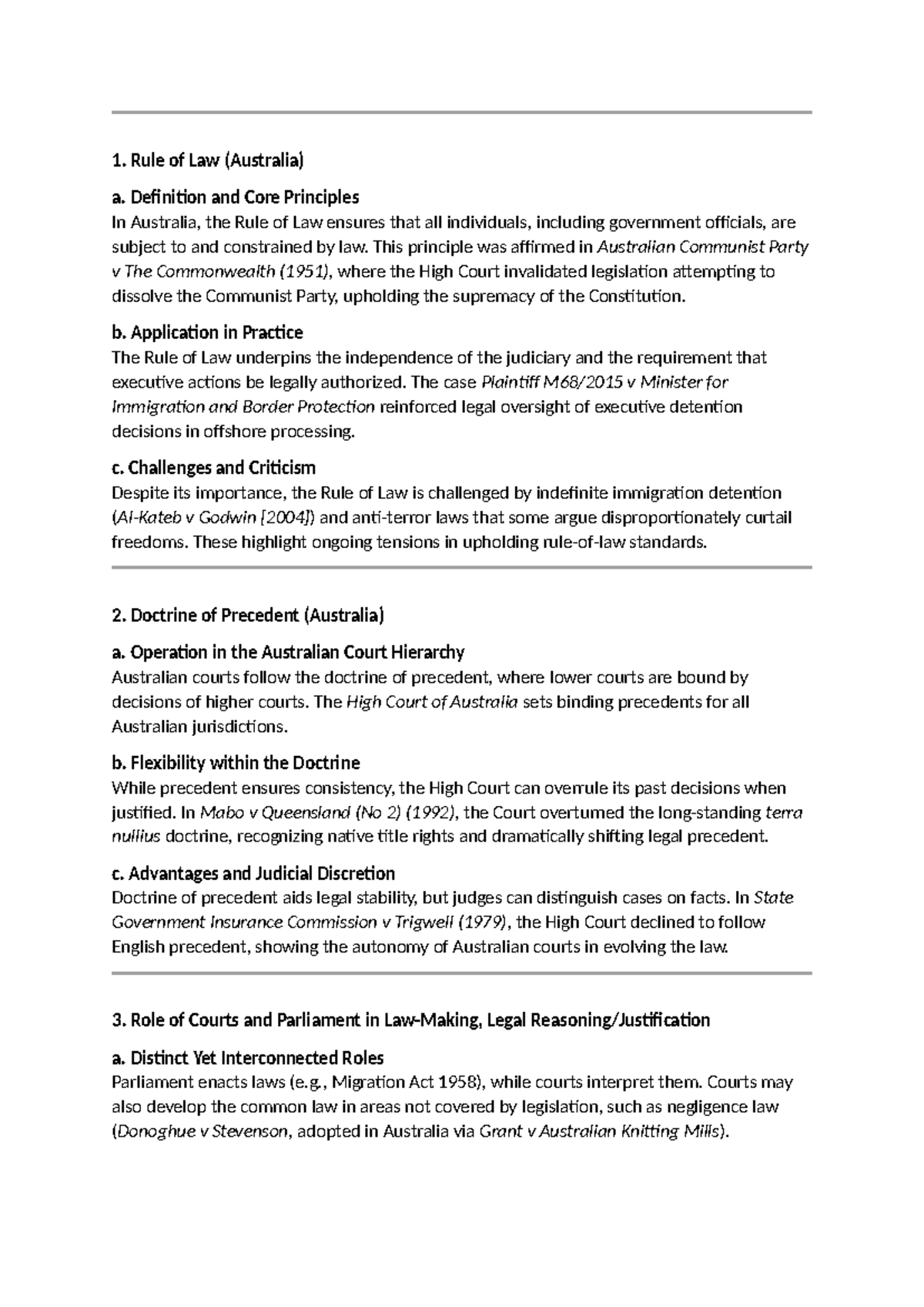Summary of Rule of Law & Legal Principles in Australia (LAW 101) - Studocu