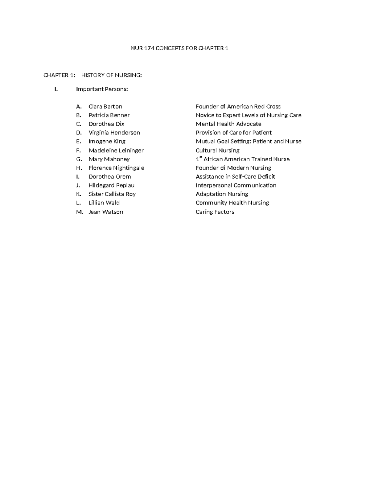 NUR 174 Chapter 1: Key Concepts in Nursing History and Practice - Studocu