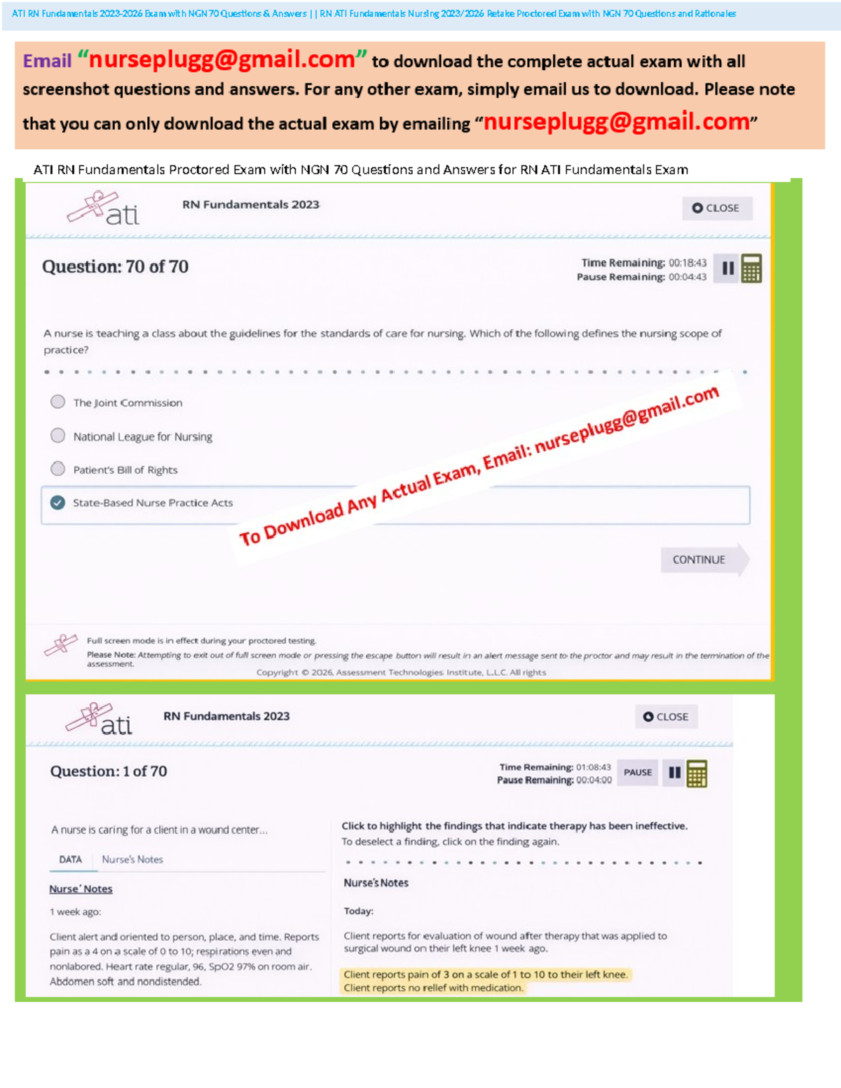 ATI RN Fundamentals Proctored Exam NGN 70 Questions & Rationales - Studocu
