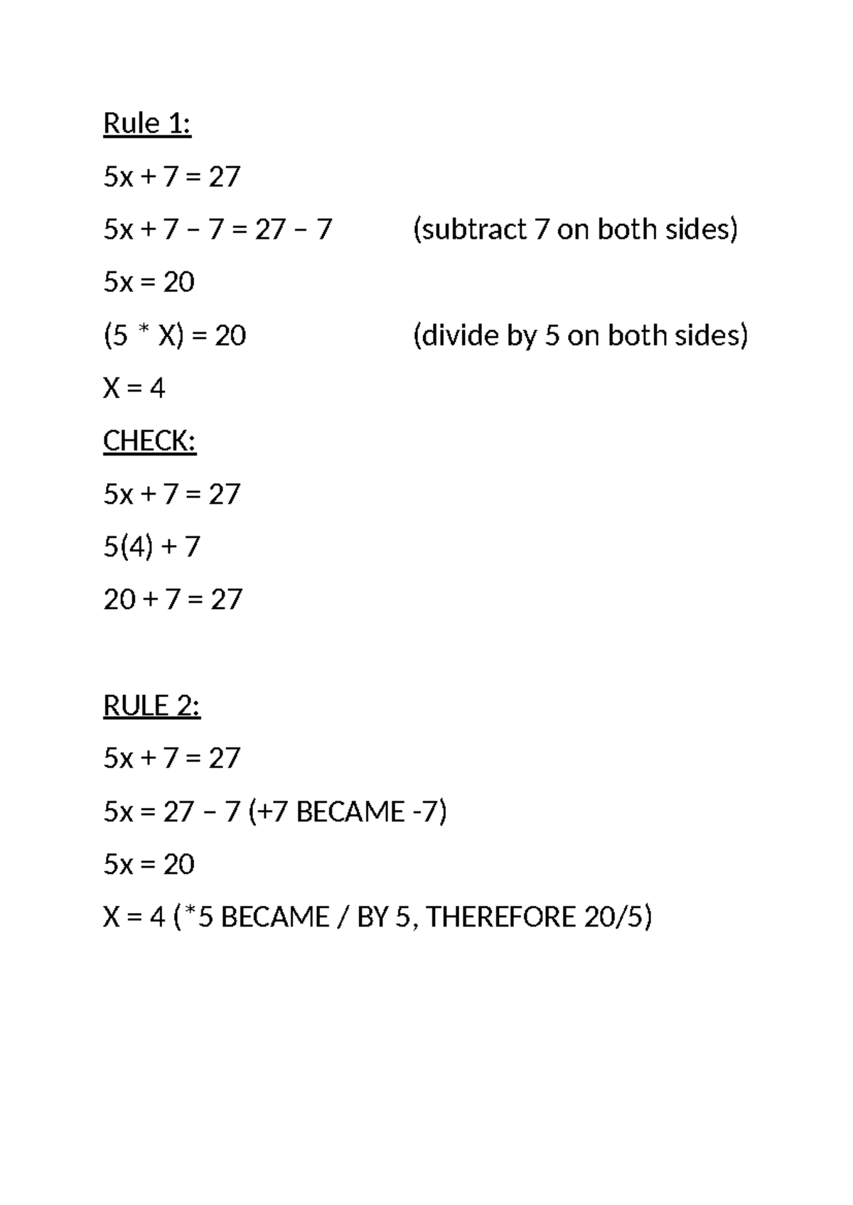 Additional Notes - Study Unit 1: Equations & Inverse Operations - Studocu