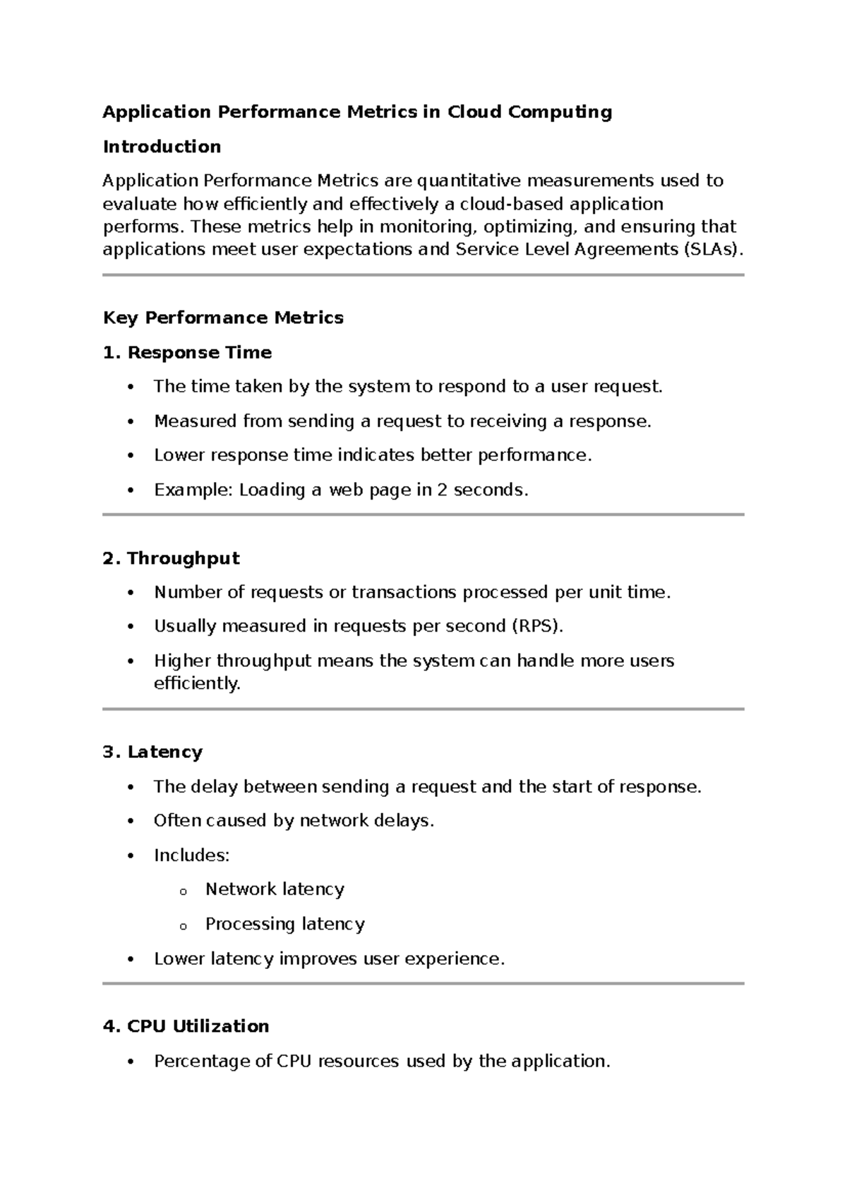 Cloud Computing - Application Performance Metrics Overview - Studocu