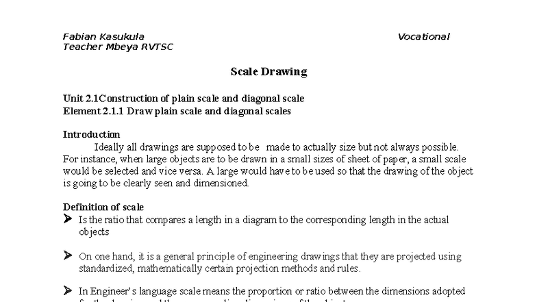 TD 02 Scale Drawing - Construction of Plain & Diagonal Scales - Studocu
