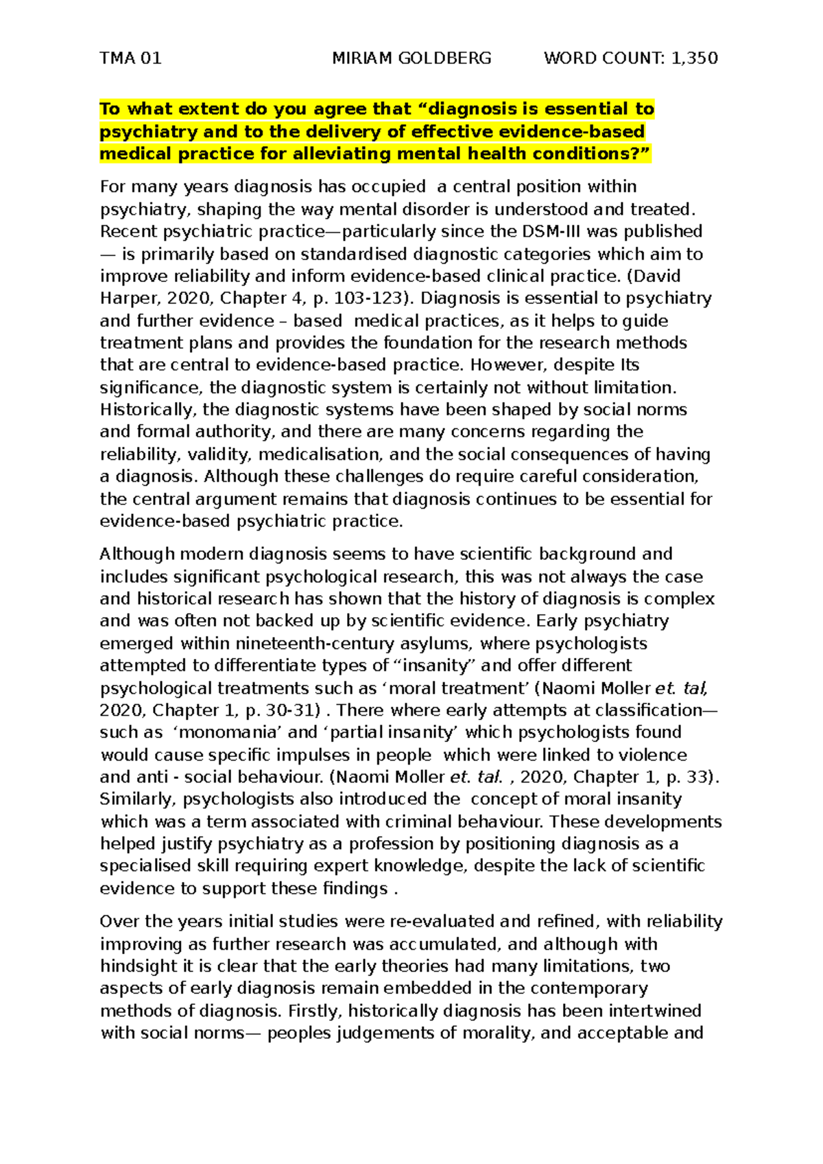 TMA 01: The Role of Diagnosis in Psychiatry and Mental Health Care ...