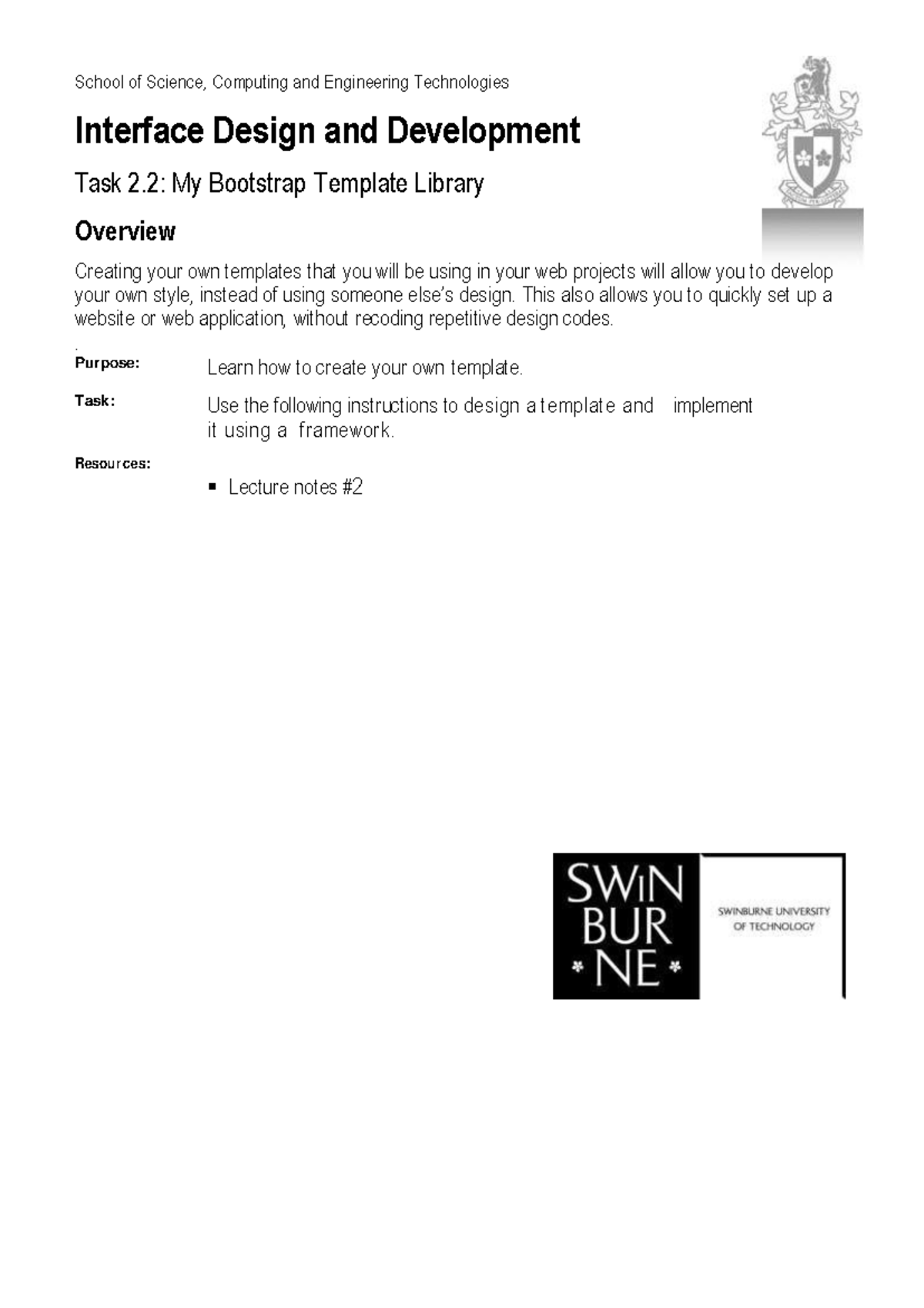 SCE 2023: Interface Design & Dev Task 2.2 - Bootstrap Template Overview ...