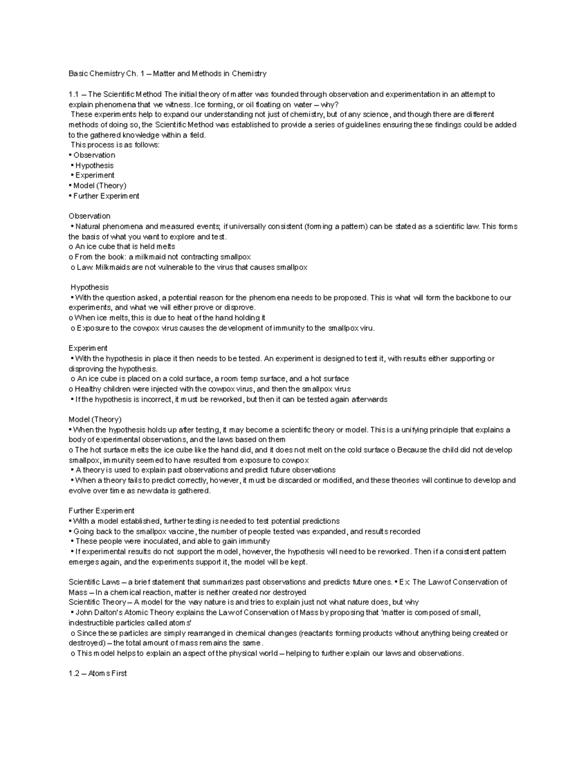 Chemistry Chapter 1: Matter and Methods - The Scientific Method - Studocu