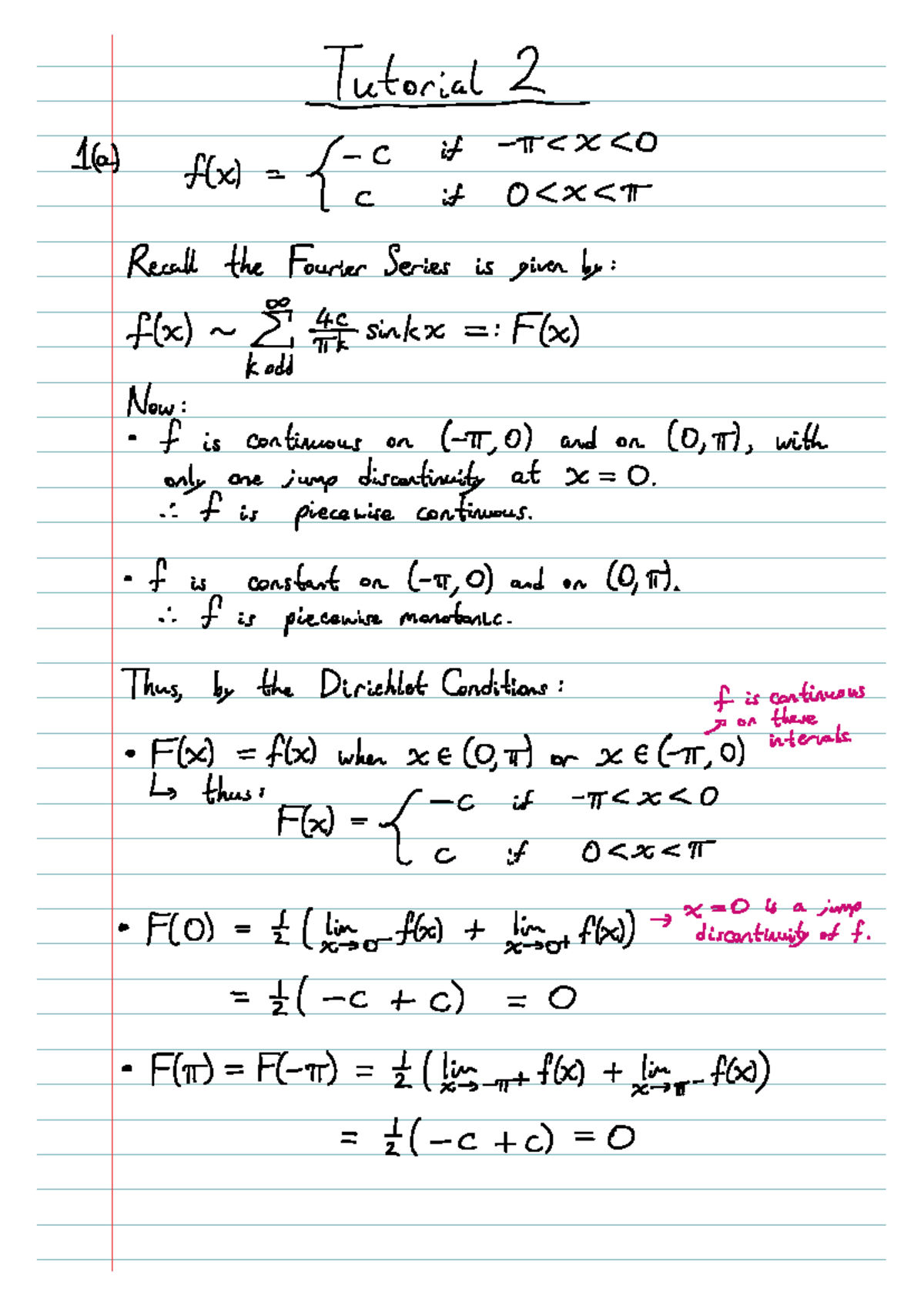 Tutorial 2: Answers to Questions 1 and 2 on Fourier Series - Studocu