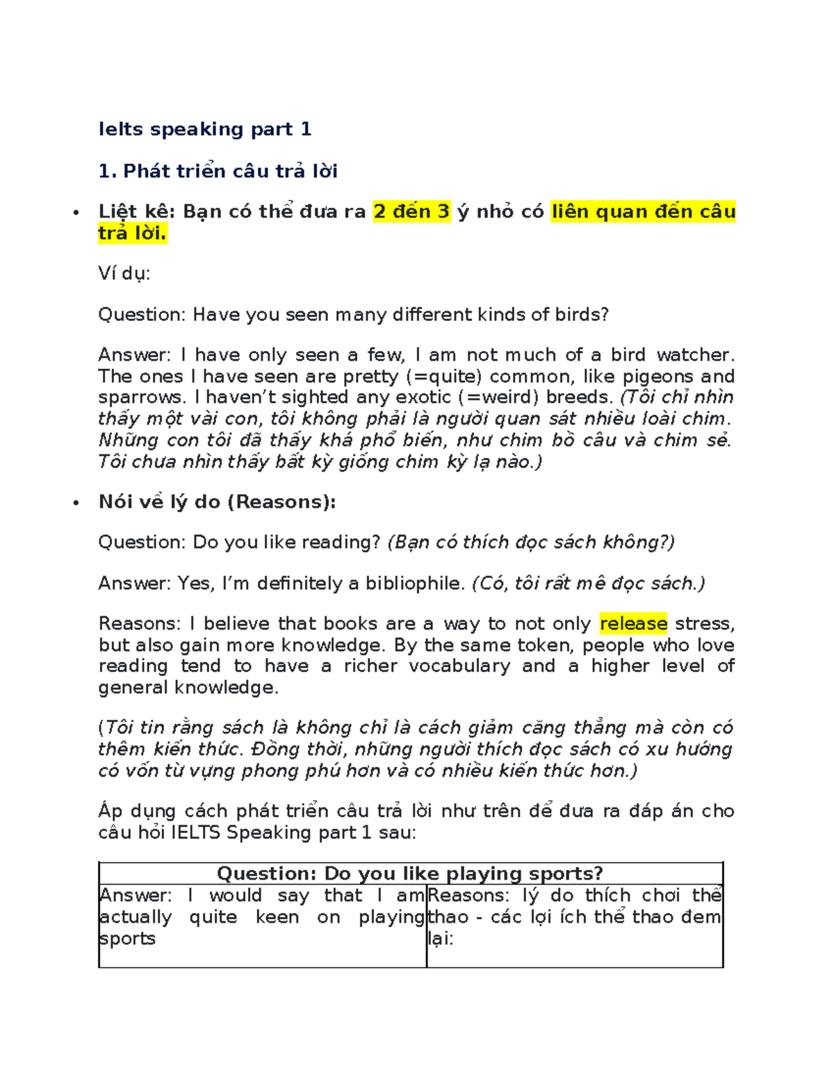 IELTS Speaking Part 1 Strategies and Sample Answers Guide - Studocu