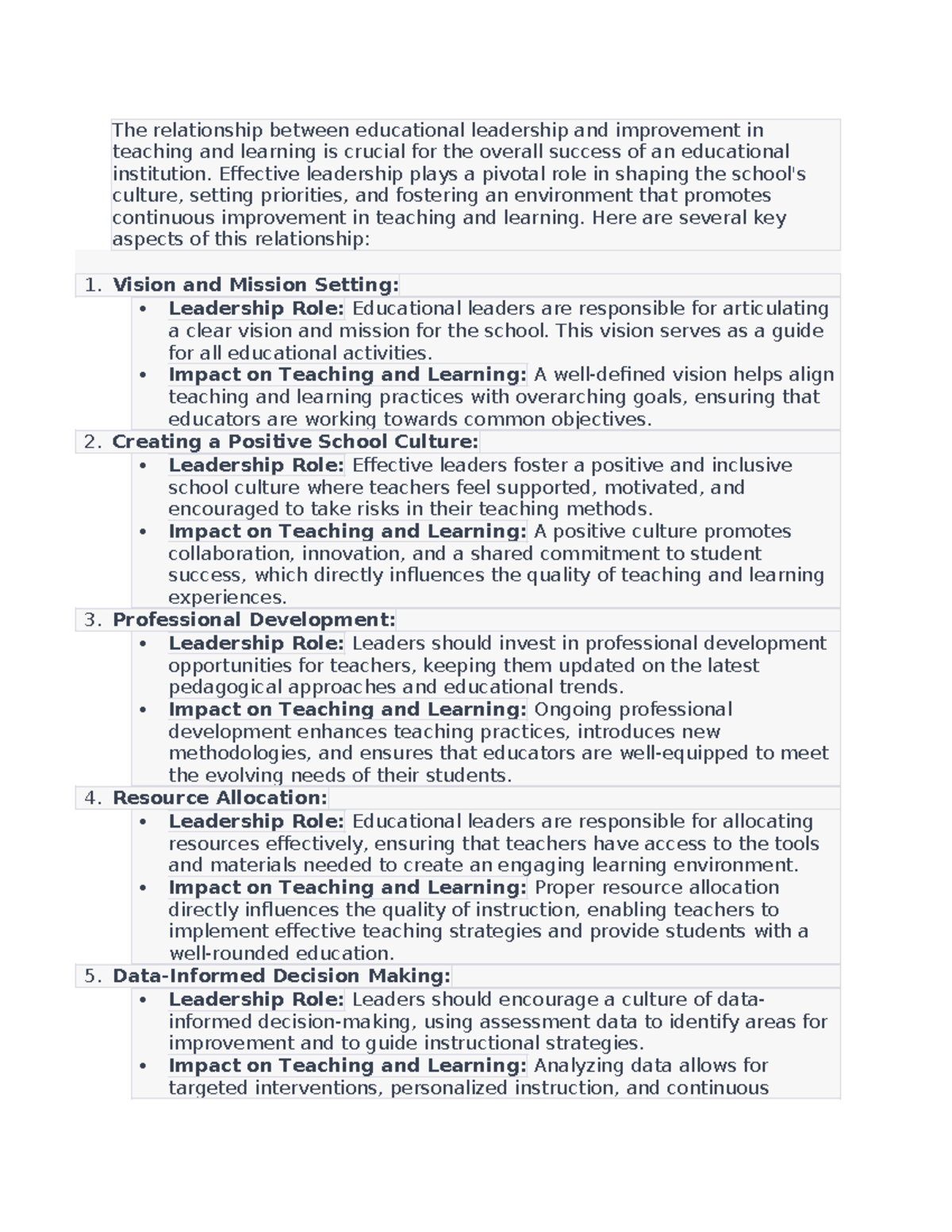 The relationship between educational leadership and improvement in ...