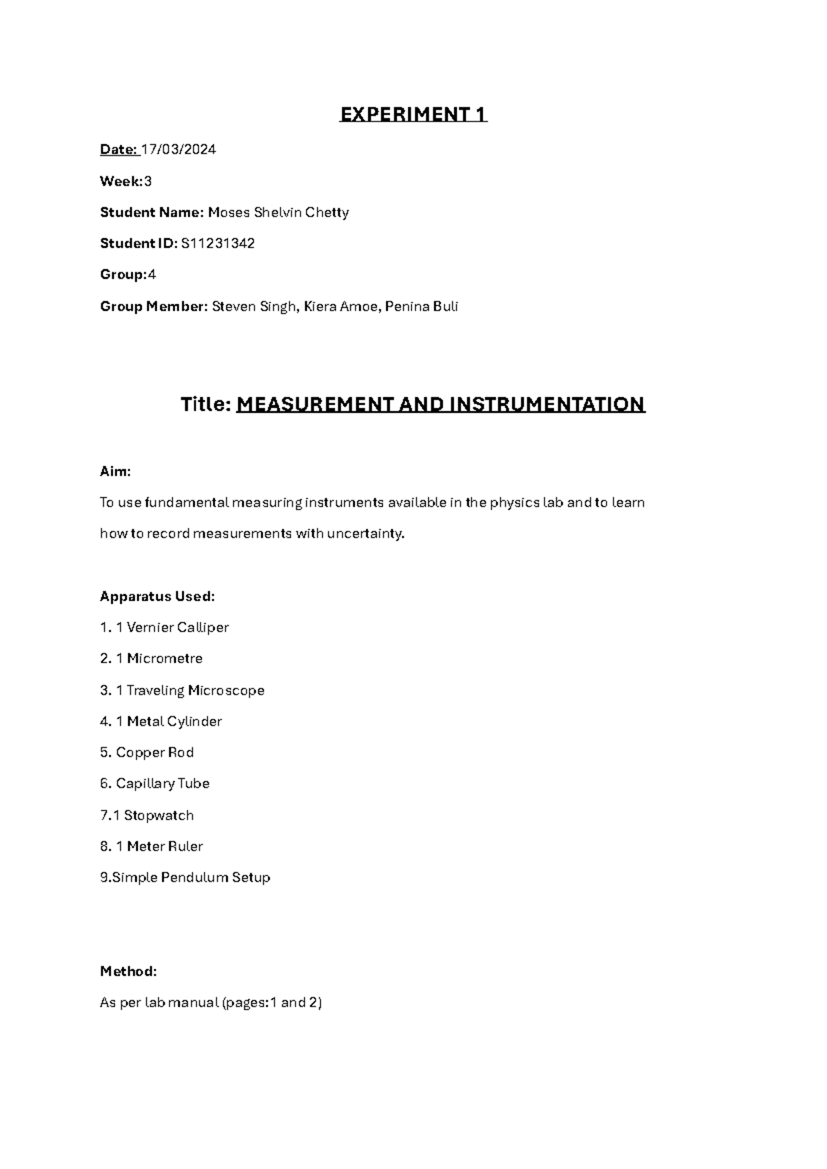 Ph102 Lab 1 - Measurement Techniques and Results Report - Studocu