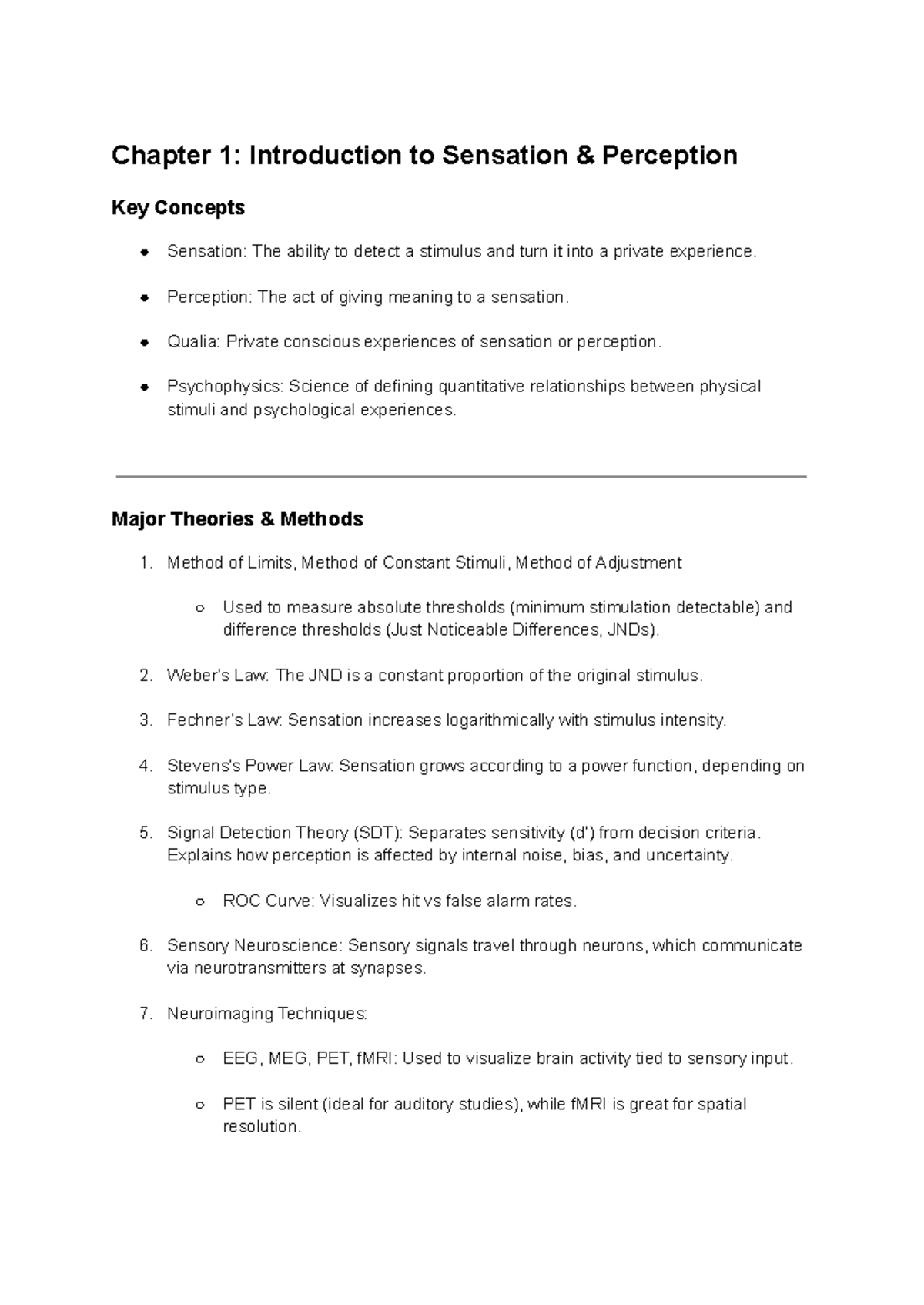PSYB51 - Chapter 1: Key Concepts in Sensation and Perception Overview ...