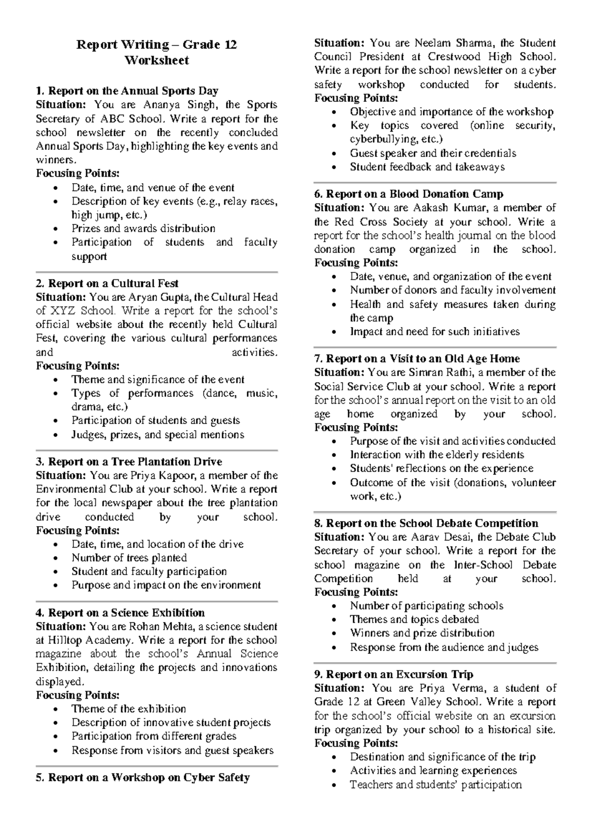 Report Writing Grade 12 Worksheet - Report Writing – Grade 12 Worksheet ...