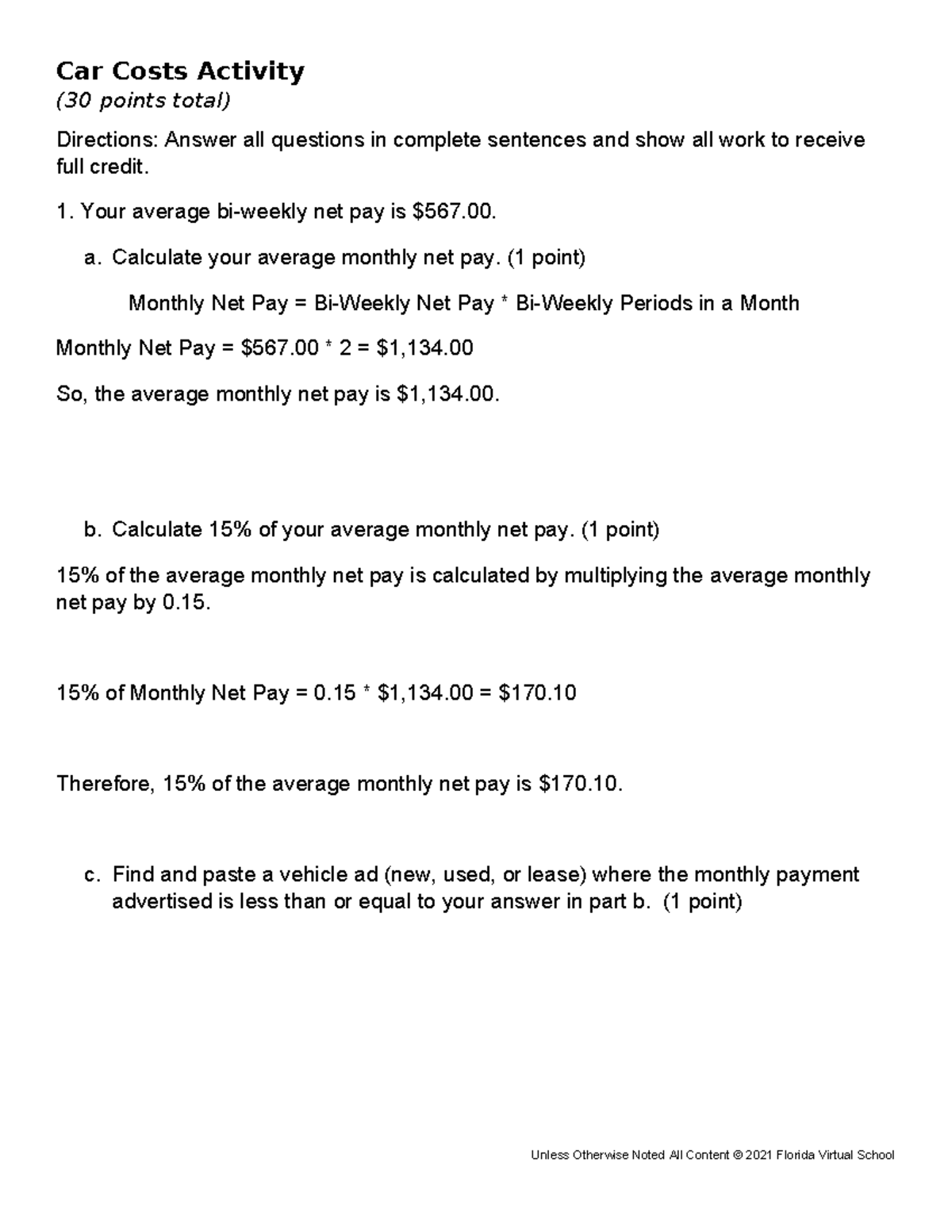 Car Costs Activity 01 04 Understanding Vehicle Expenses Budgeting 