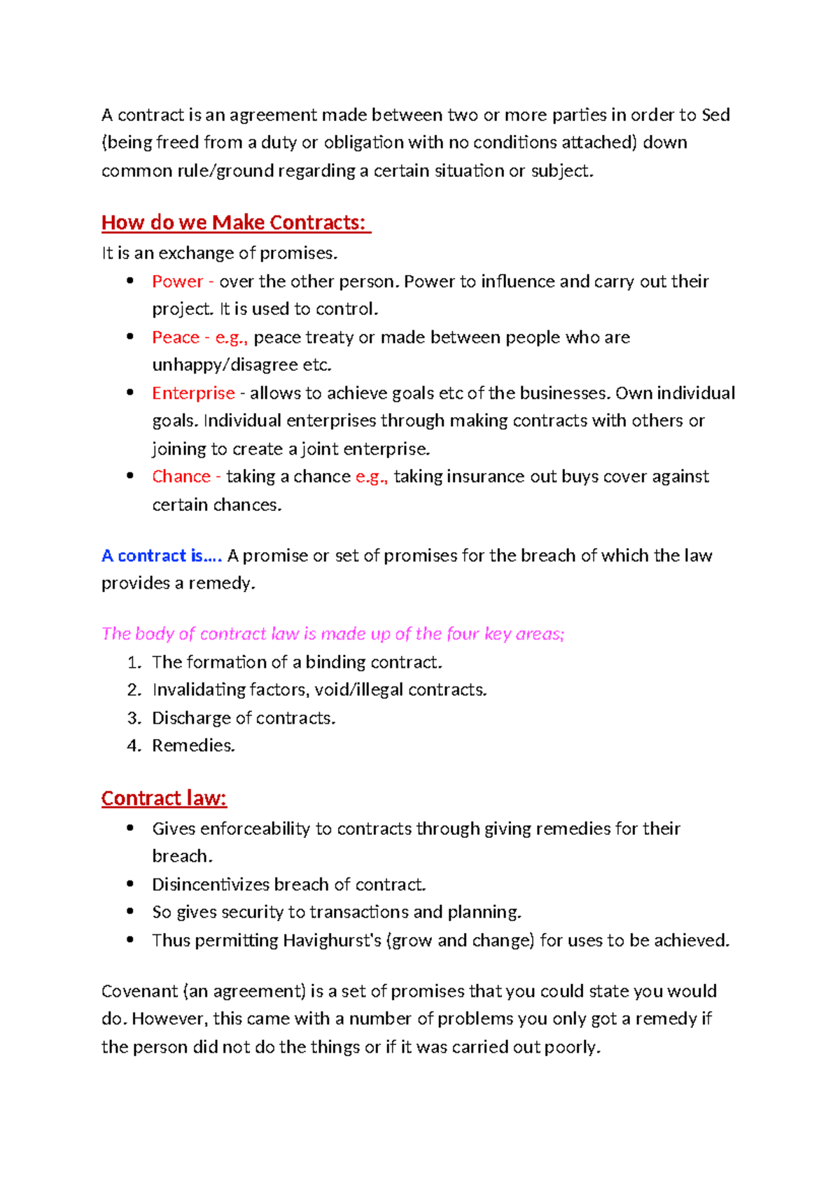 introduction week 1 - A contract is an agreement made between two or ...