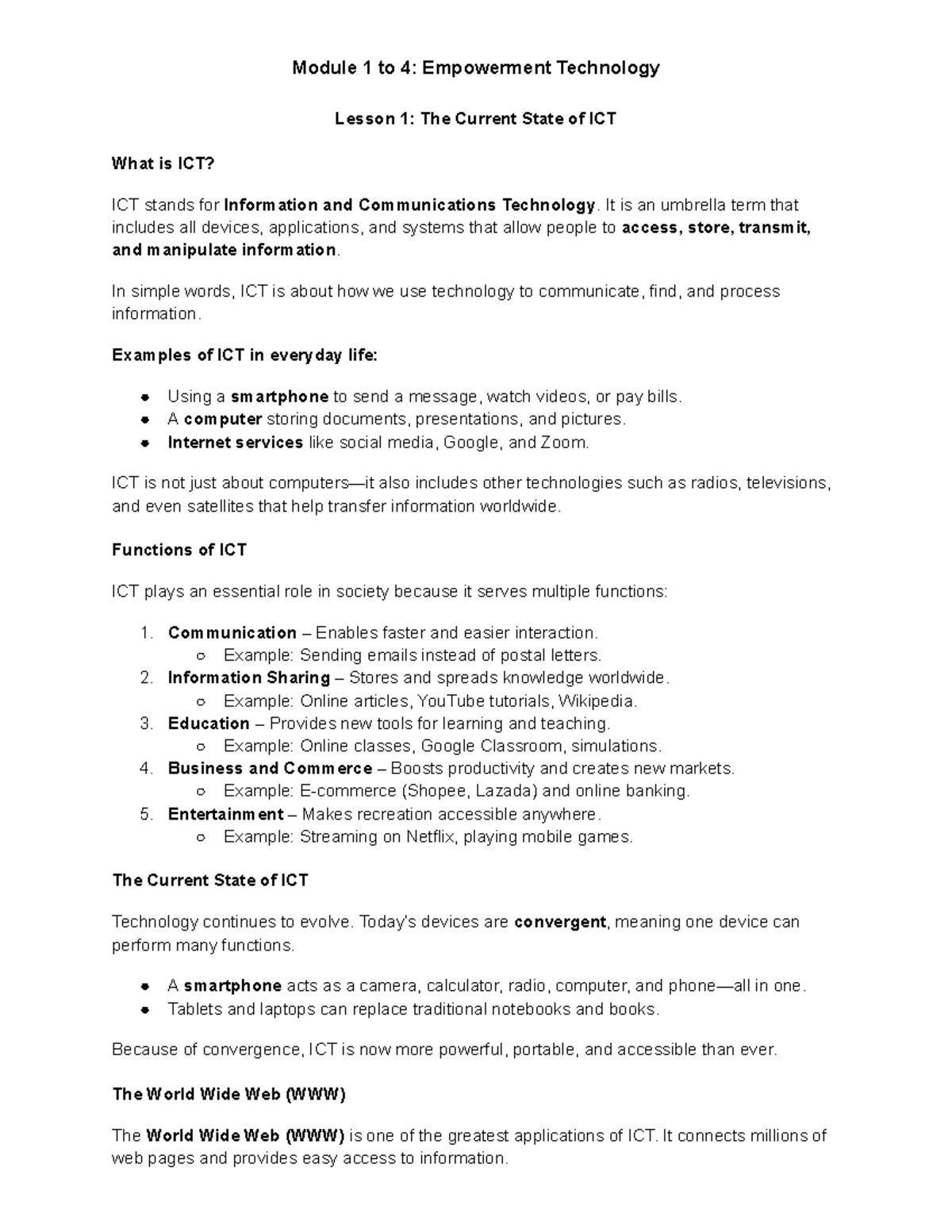 Empowerment Technology Modules 1-4: ICT Overview & Online Safety - Studocu