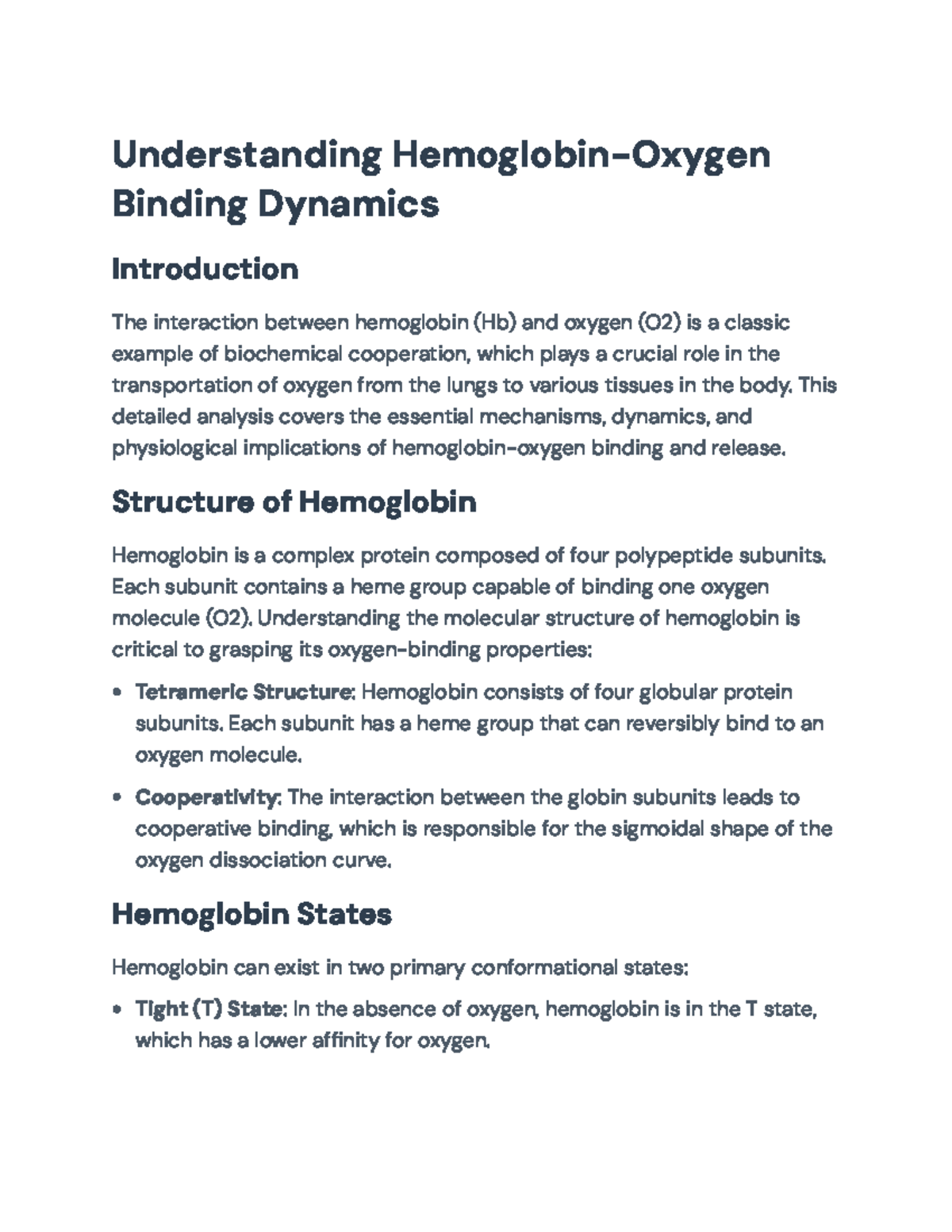 Understanding Hb-O2 Binding Dynamics: Mechanisms & Implications - Studocu