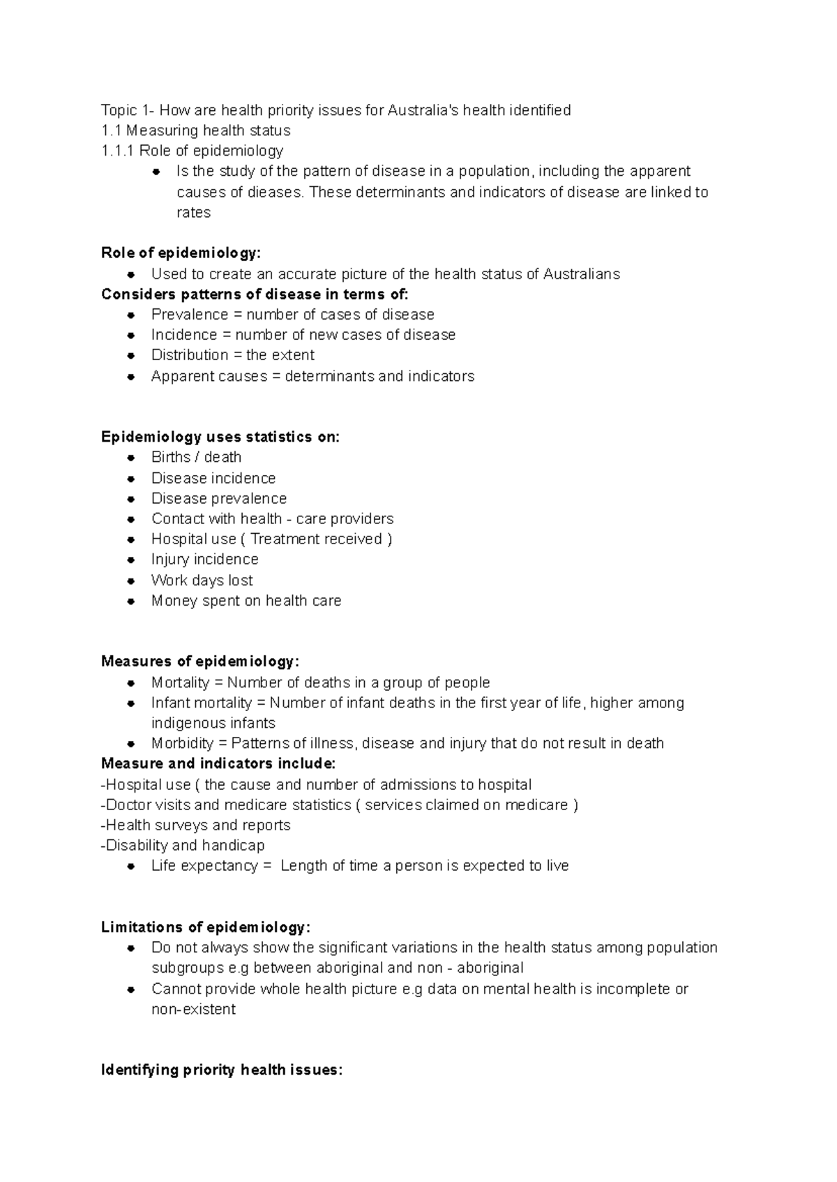 Health Priorities in Australia: Identifying Key Issues and Epidemiology ...