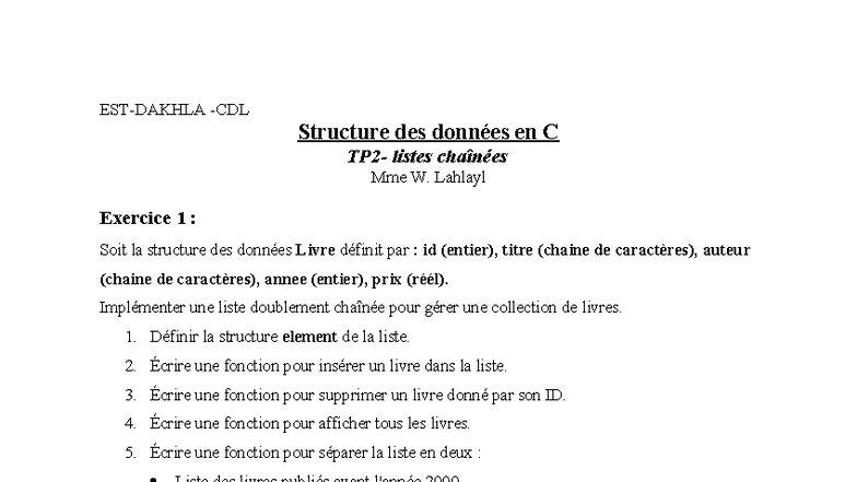 TP2 - Exercice sur les Listes Chaînées et Structures de Données en C ...