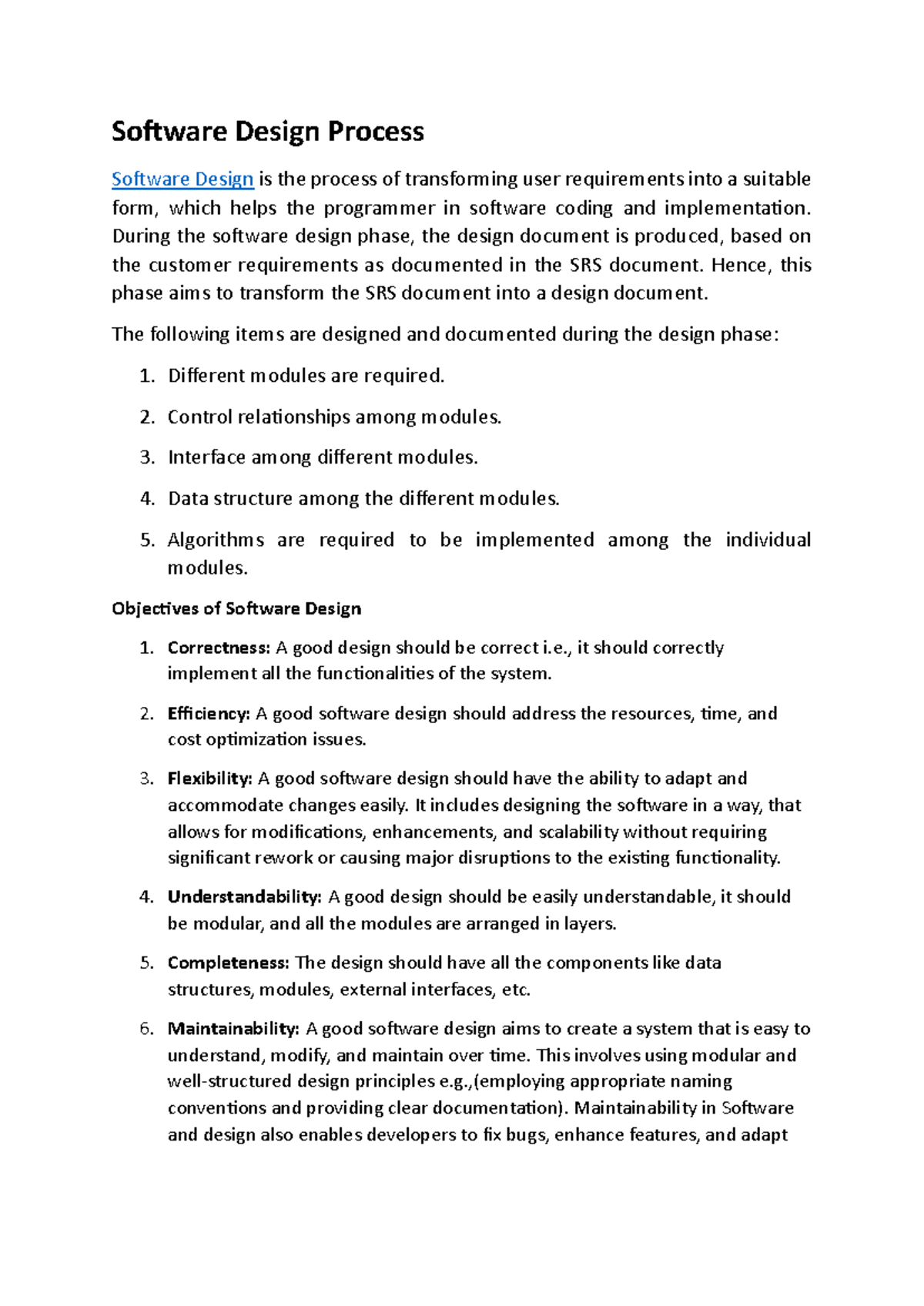 Software Design Process: Key Concepts and Principles (CS101) - Studocu