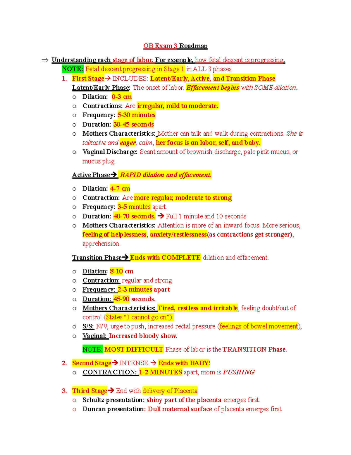 OB 3 Exam Study Guide: Stages of Labor and Fetal Descent - Studocu