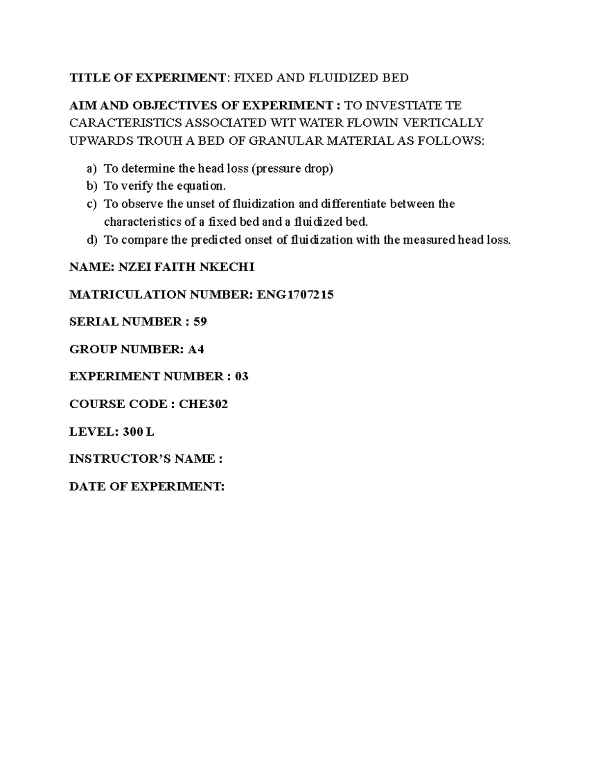 CHE 302 Laboratory Report: Gas Diffusion Experiment by Isaac George ...