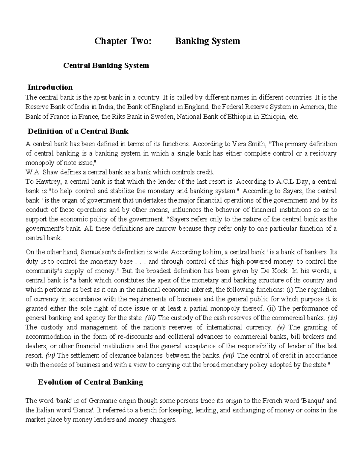 Chapter 2: Overview of Central Banking Systems and Functions - Studocu