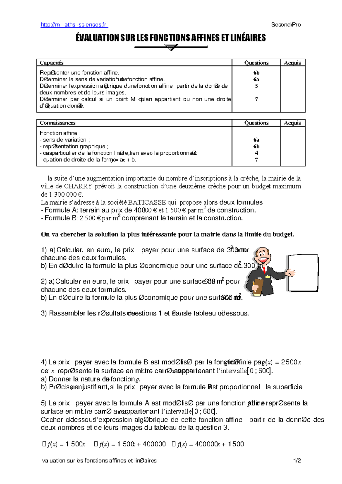ÉVALUATION FONCTIONS AFFINES ET LINÉAIRES - SECONDE PRO - Studocu