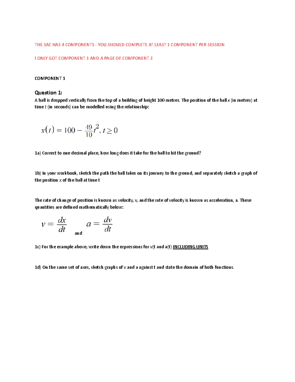Physics 101: Components of Motion - Practice Questions - Studocu