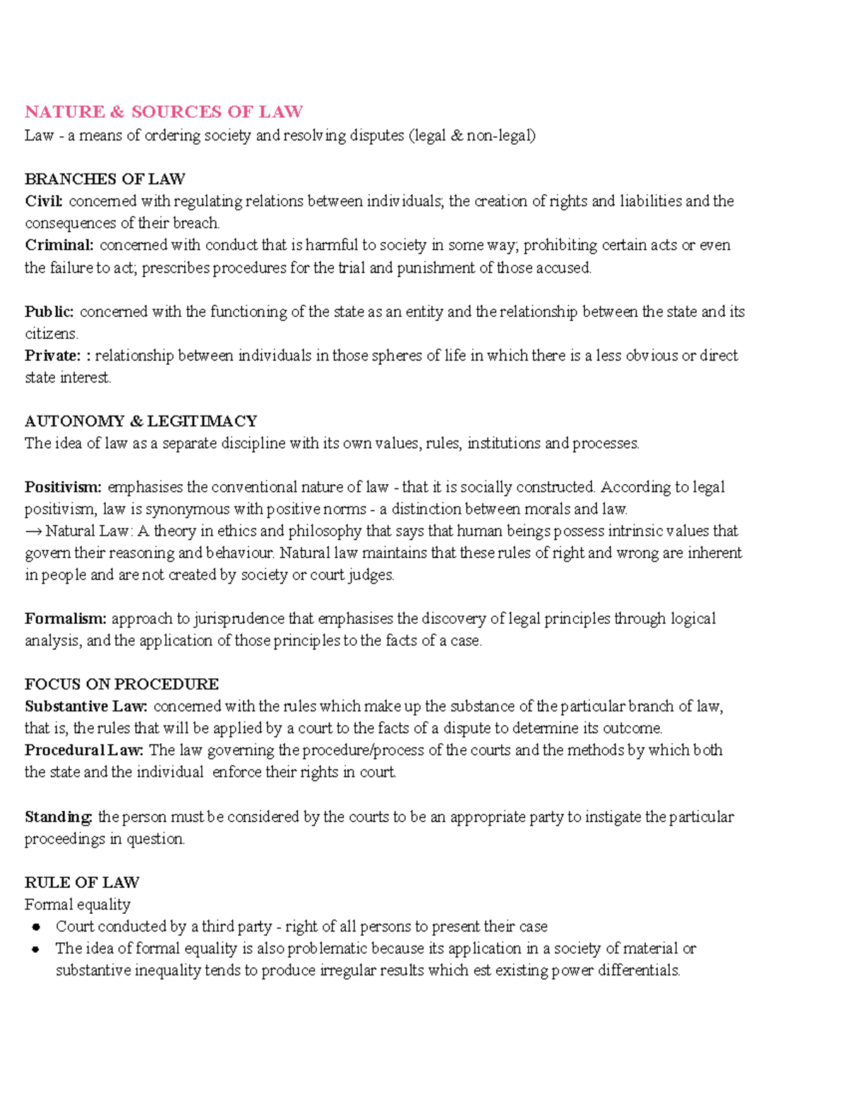 Foundations of Law (LAW101) Exam Notes: Key Concepts and Cases - Studocu