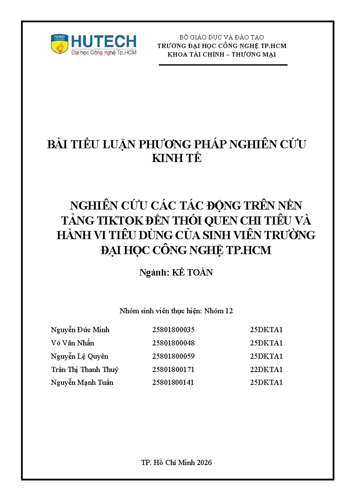 Nghiên Cứu Tác Động Của TikTok Đến Hành Vi Tiêu Dùng Của Sinh Viên - KẾ TOÁN - Document Preview