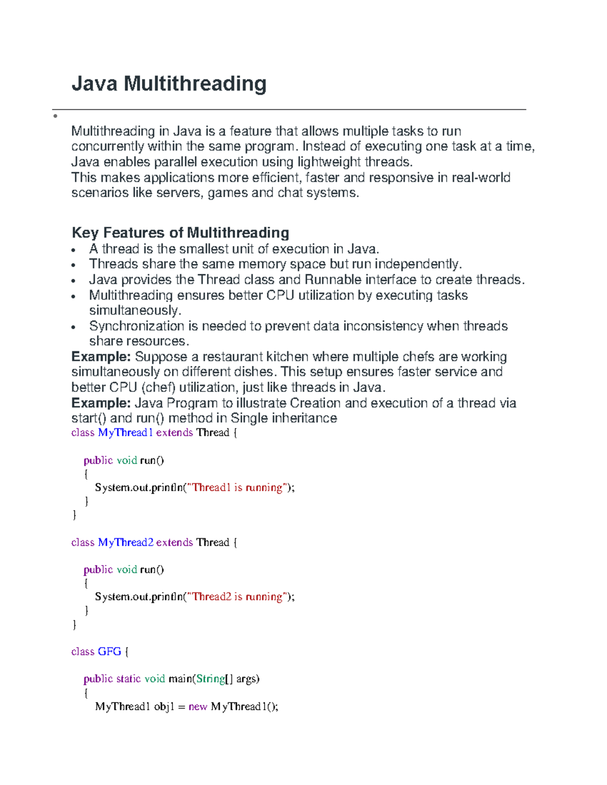 Java Multithreading: Key Concepts and Implementation for NPTEL - Studocu