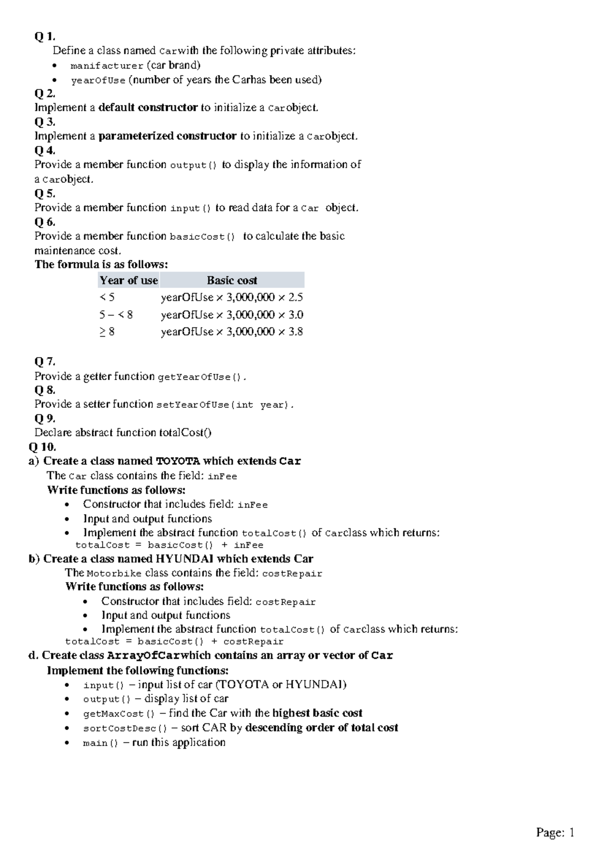 CS 1123213 - Car Class Implementation and Inheritance Overview - Studocu