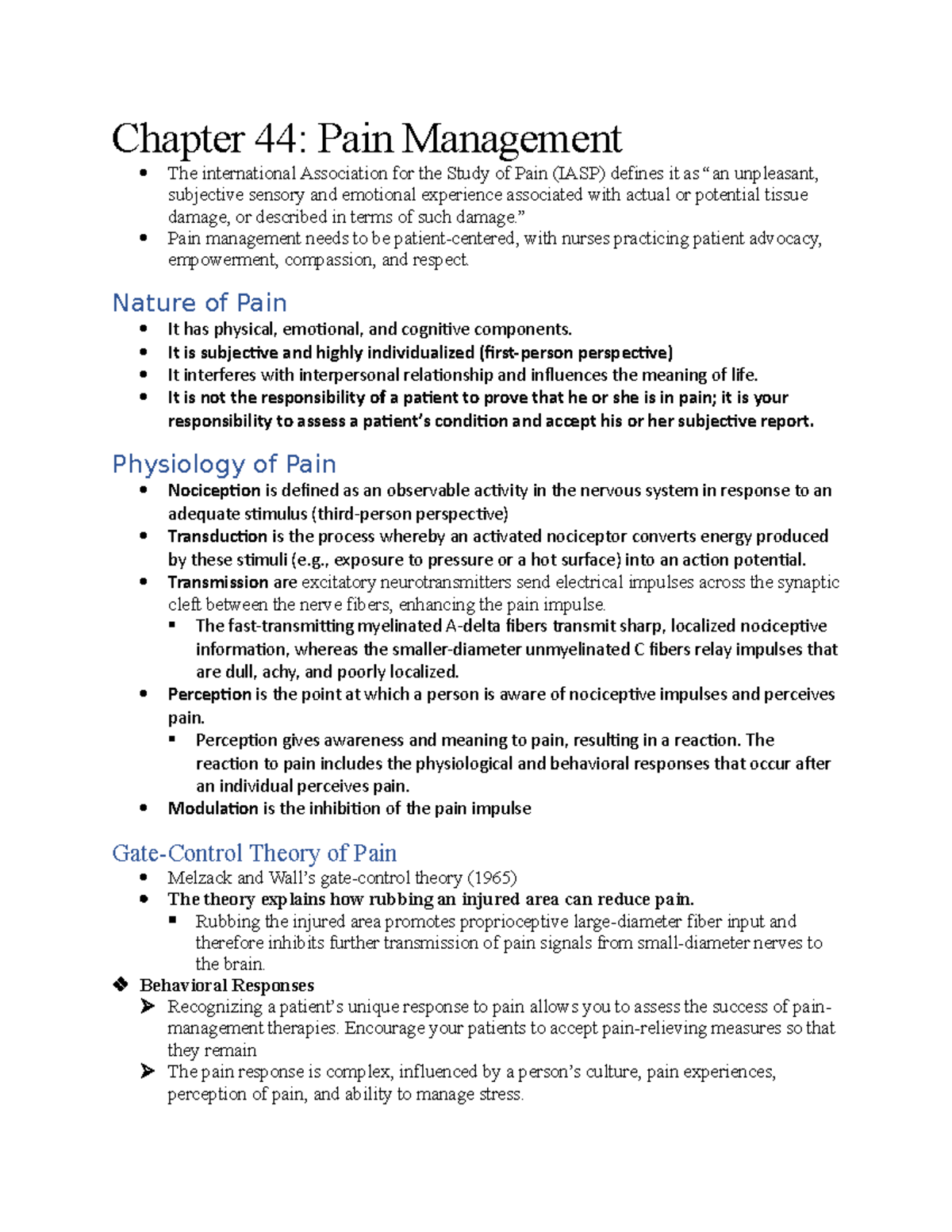 Chapter 44: Comprehensive Overview of Pain Management Strategies - Studocu