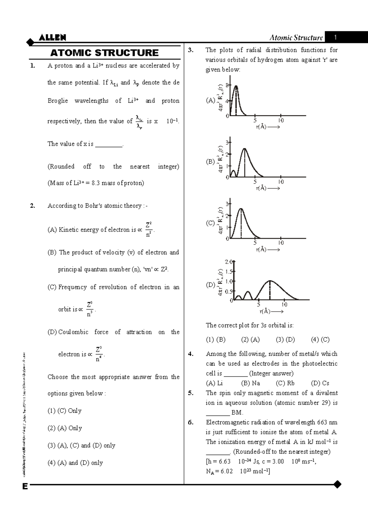 Atomic Structure Concepts and Problems - Course Code: 1 1. 3. - Studocu