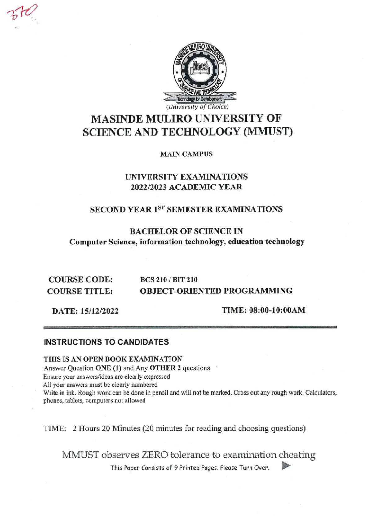 BCS 210 BIT 210 - Programming Past Exam Paper - Studocu