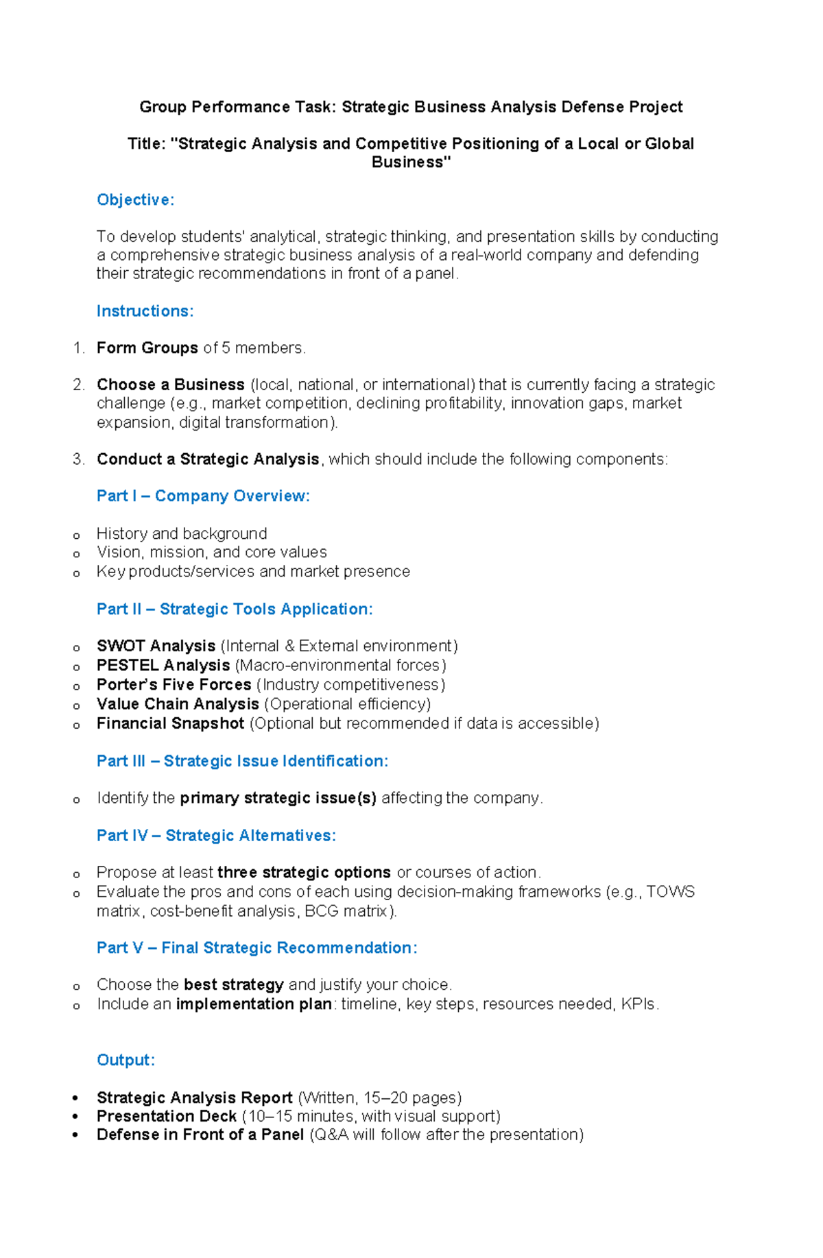 Group Performance Task: Strategic Business Analysis - ACCY - Studocu