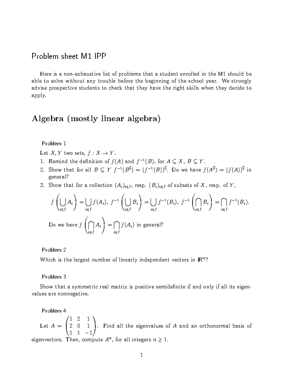 Problem Sheet M1: Essential Exercises for IPP Students - Studocu