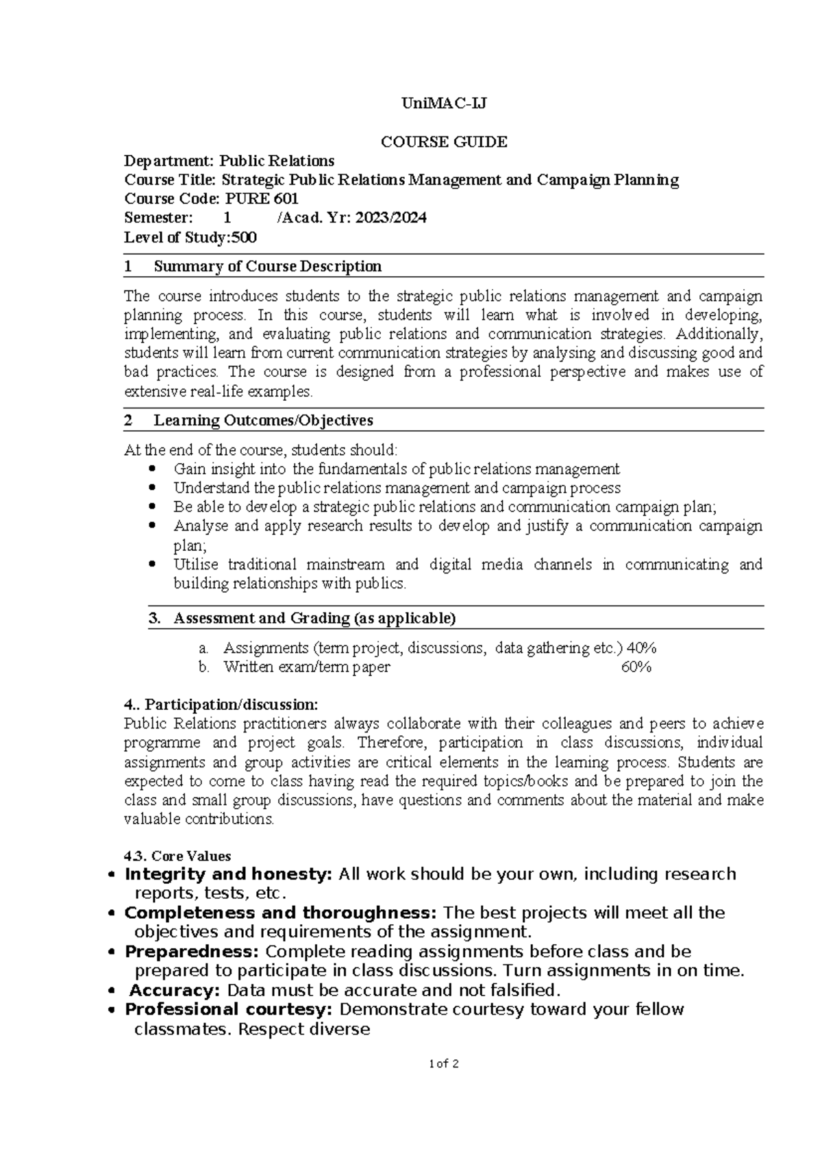 Strategic Public Relations Management Syllabus - PURE 601 - Studocu