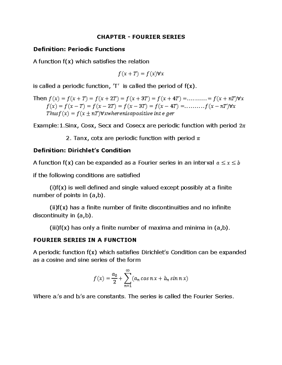 CHAPTER: FOURIER SERIES - Understanding Periodic Functions and ...