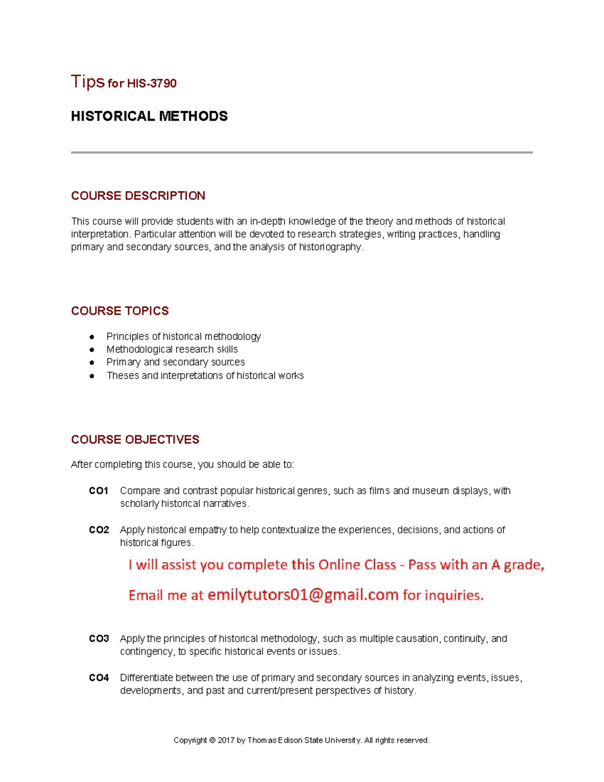 HIS 3790 Historical Methods: Course Overview and Success Tips - Studocu